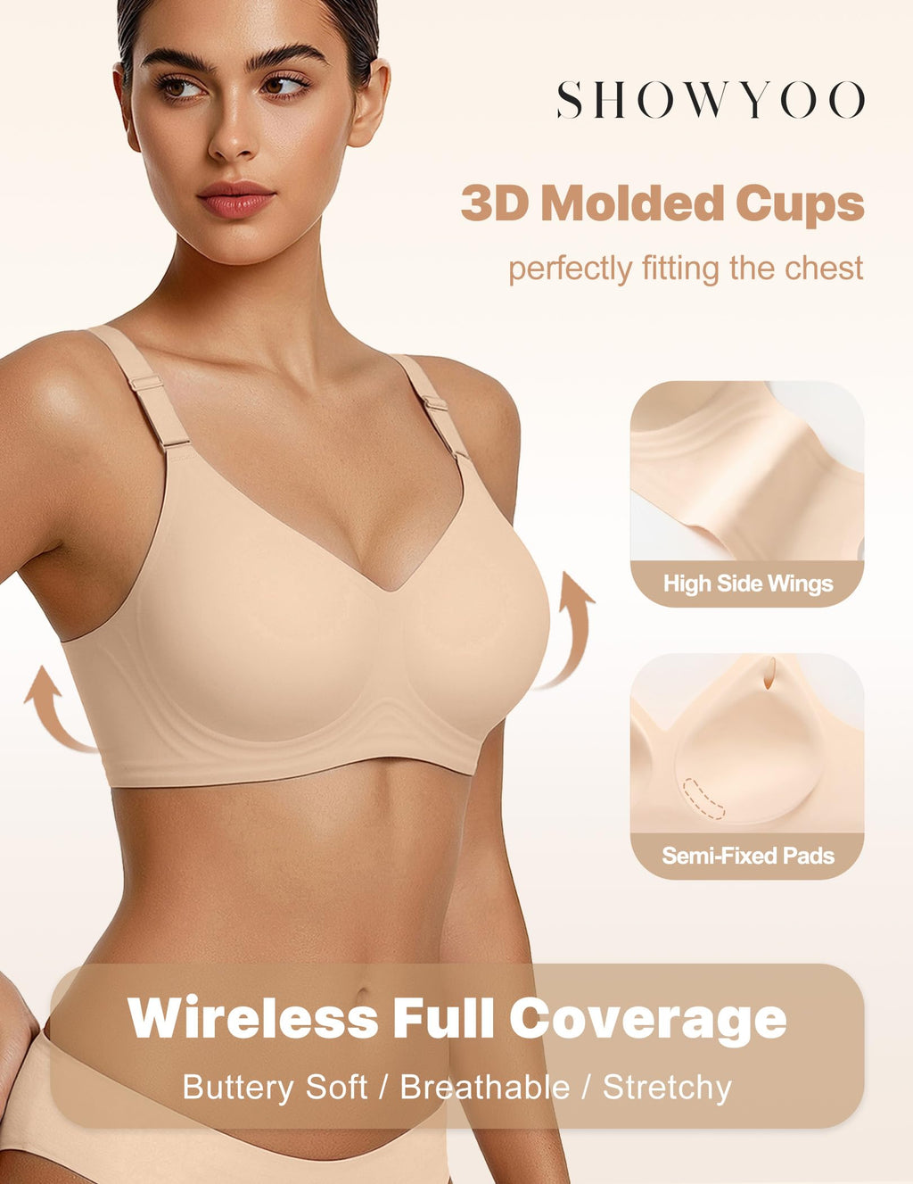 Jelly Bras for Women Wireless Push Up Bra V Neck Seamless Full Coverage Bralette No Underwire Comfy Everyday Bra