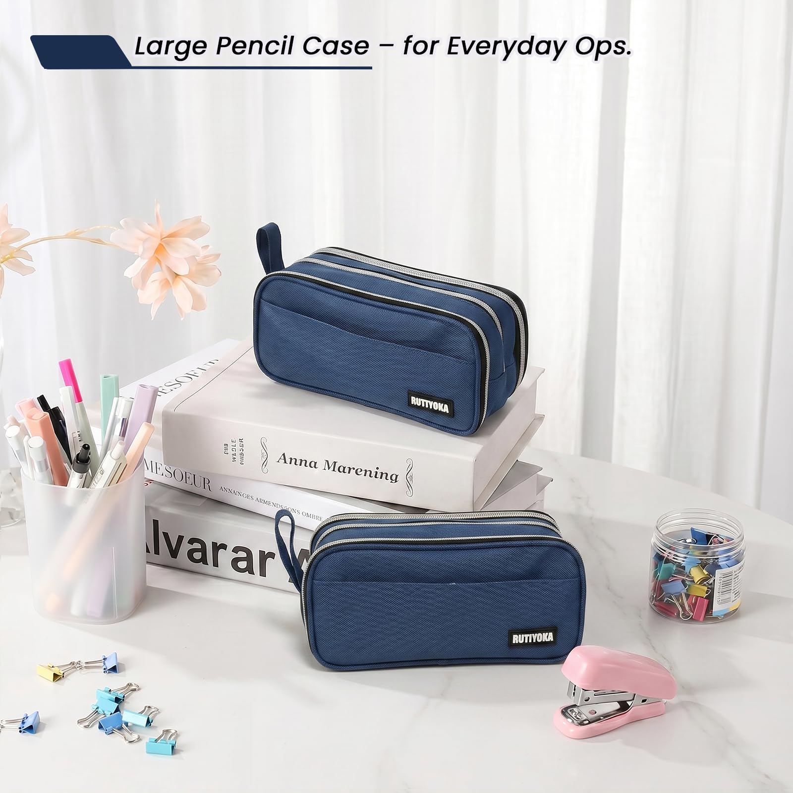 Large Pencil Case Pouch, Extra Big Pencil Bag with 4 Compartments for Kids, Oxford Cloth Pen Bag with Zipper, Pencil Organizer, Cute Aesthetic School Supplies for Teen Girls Boys Adults Pink