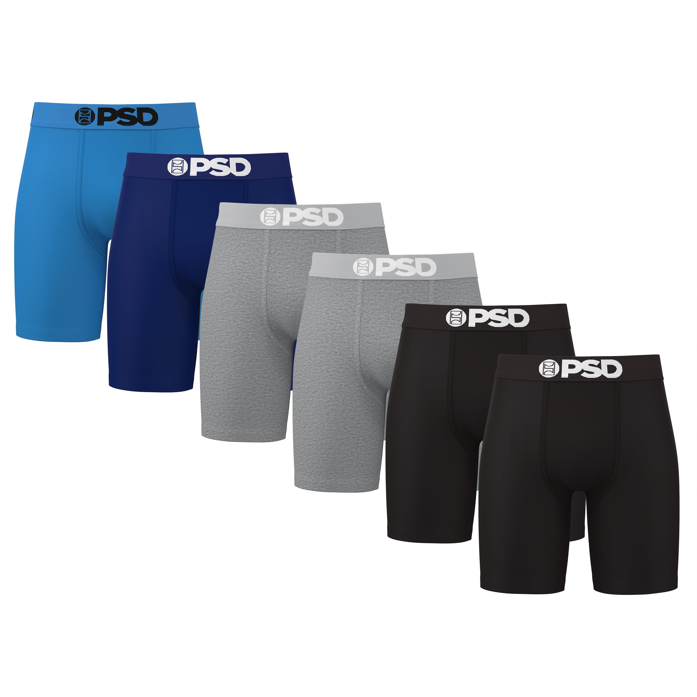 PSD Underwear Mens Boxer Briefs - 3 & 6 Pack, Mid & Standard Length, Soft & Breathable Boxer Briefs for Men