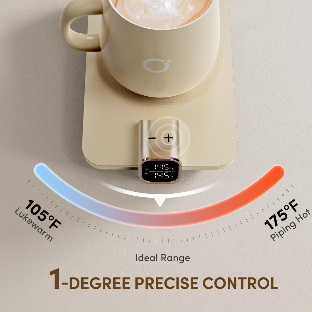 Coffee Cup Warmer & iKago Mug Set, 1℉ Precise Temp Control Mug Warmer | Auto Shut Off, Infrared Sensor, Dual Temp Display, ℉/℃ Optional, 15oz Mug with Spoon & Lid Included, Gifts for Men Women