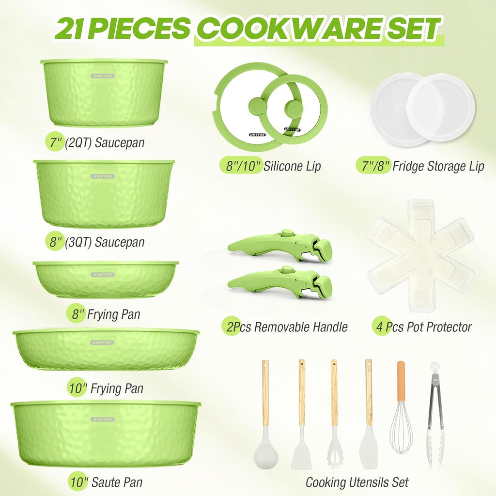 pots and Pans Set, Ceramic Nonstick Cookware Set Detachable Handle, Induction Kitchen Cookware Sets with Removable Handle, Non Stick RV Cookware Set, Dishwasher ＆ Oven Safe