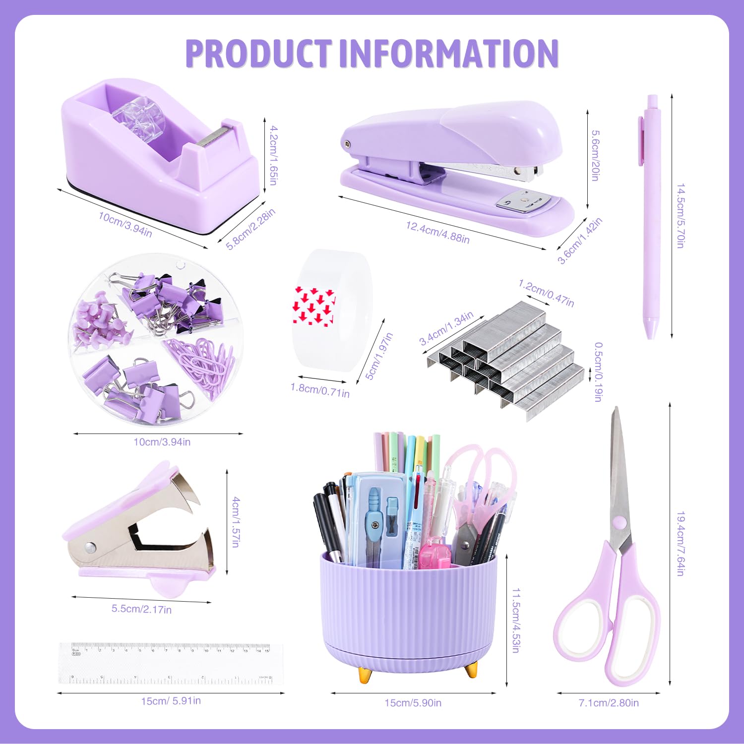 Gawsey Pink Desk Organizers and Accessories with Desk Organizer 360° Rotating Pen Holder and Office Supplies, Cute Stationery Supplies Set