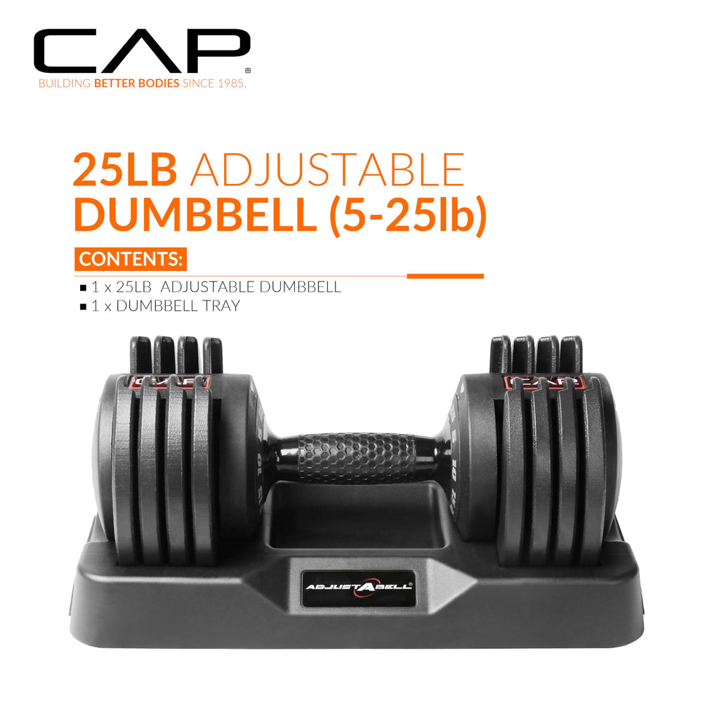 CAP ADJUSTABELL Adjustable Dumbbell Set, Premium Quick Select Adjustable Weights for Strength Training, Singles & Pairs, 12.5 LB, 25 LB & 55 LB, Round & Hex Dumbbells, Multiple Grip Handle Options