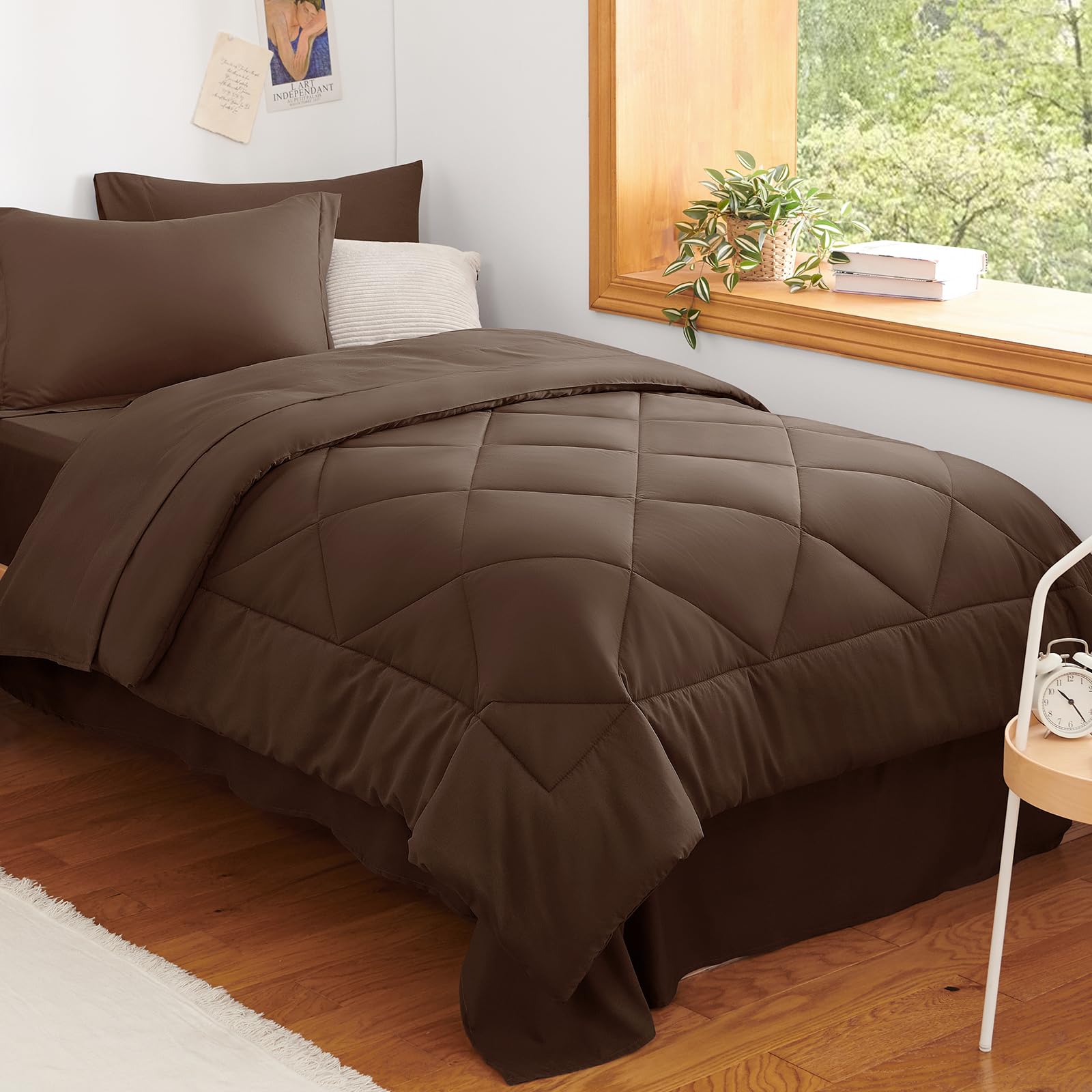 CozyLux Twin XL Comforter Set Black - 5 Pieces Twin Extra Long Bed in a Bag for College Dorm, All Season Bedding Set for Girls and Boys, Soft Bed Set with Comforter, Sheets, Pillowcase & Sham
