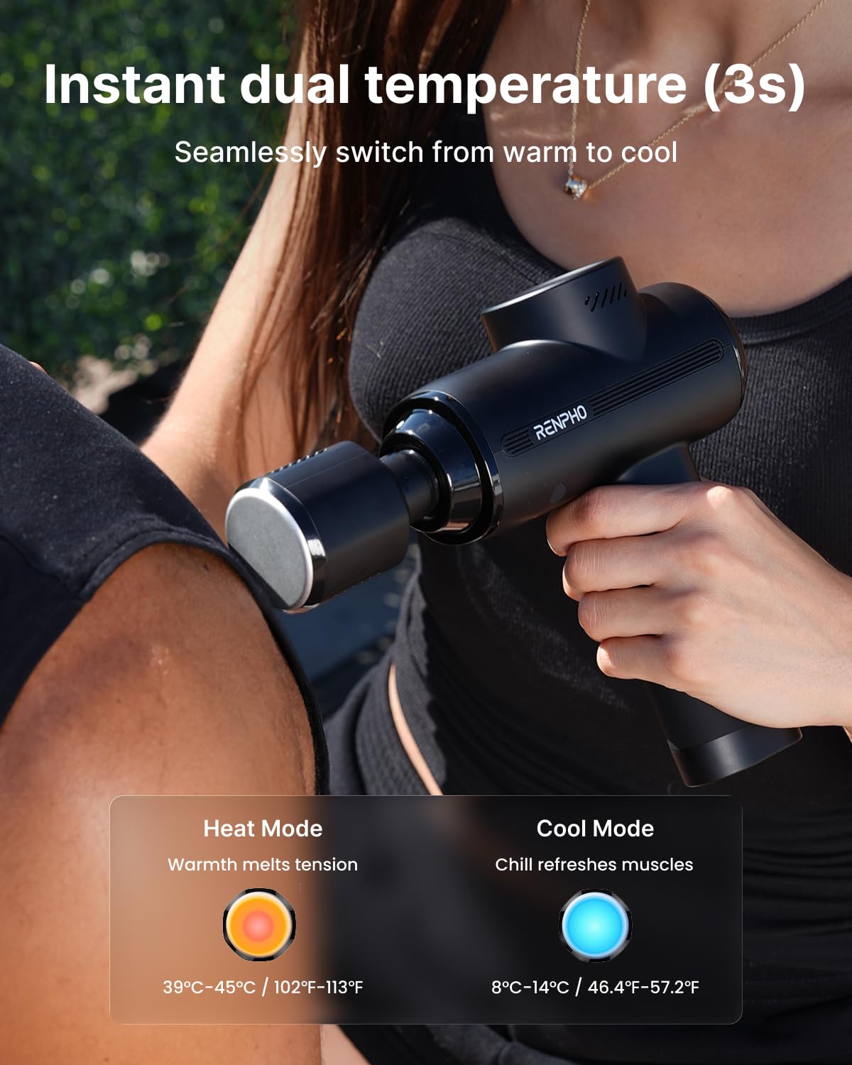RENPHO Active Thermacool 2 Massage Gun with Heat and Cold, VA Display | Handheld 10mm Deep Tissue Massager for Neck, Back, Muscle Comfort, FSA Eligible Gift for Men, Athletes, Women, HSA