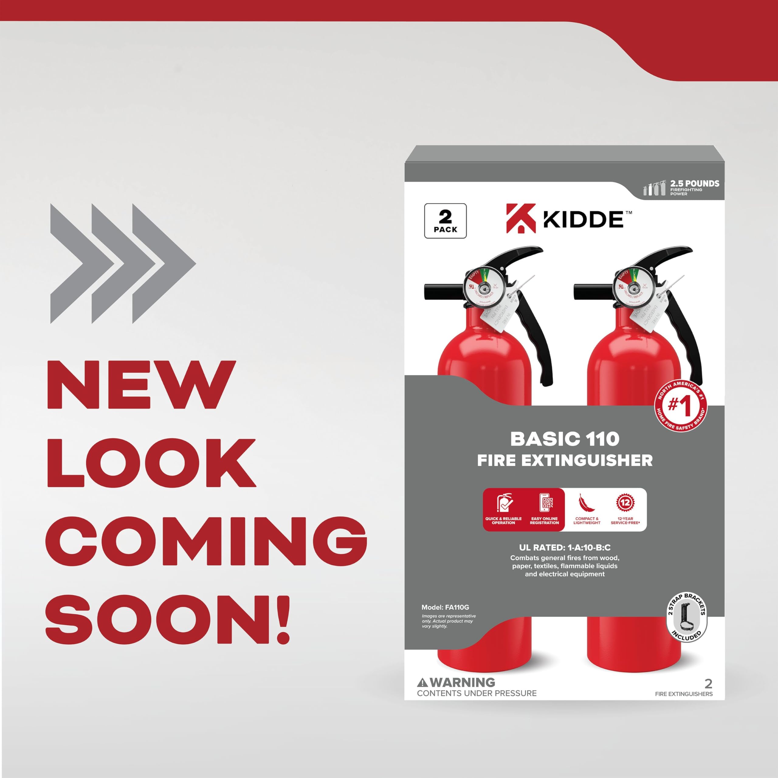 Kidde Basic 110 Fire Extinguisher for Home, 1-A:10-B:C, FA110G, 1 Pack | Residential Multi-Purpose Extinguisher for Small Common Household Fires, 2.5 lb. Dry Chemical