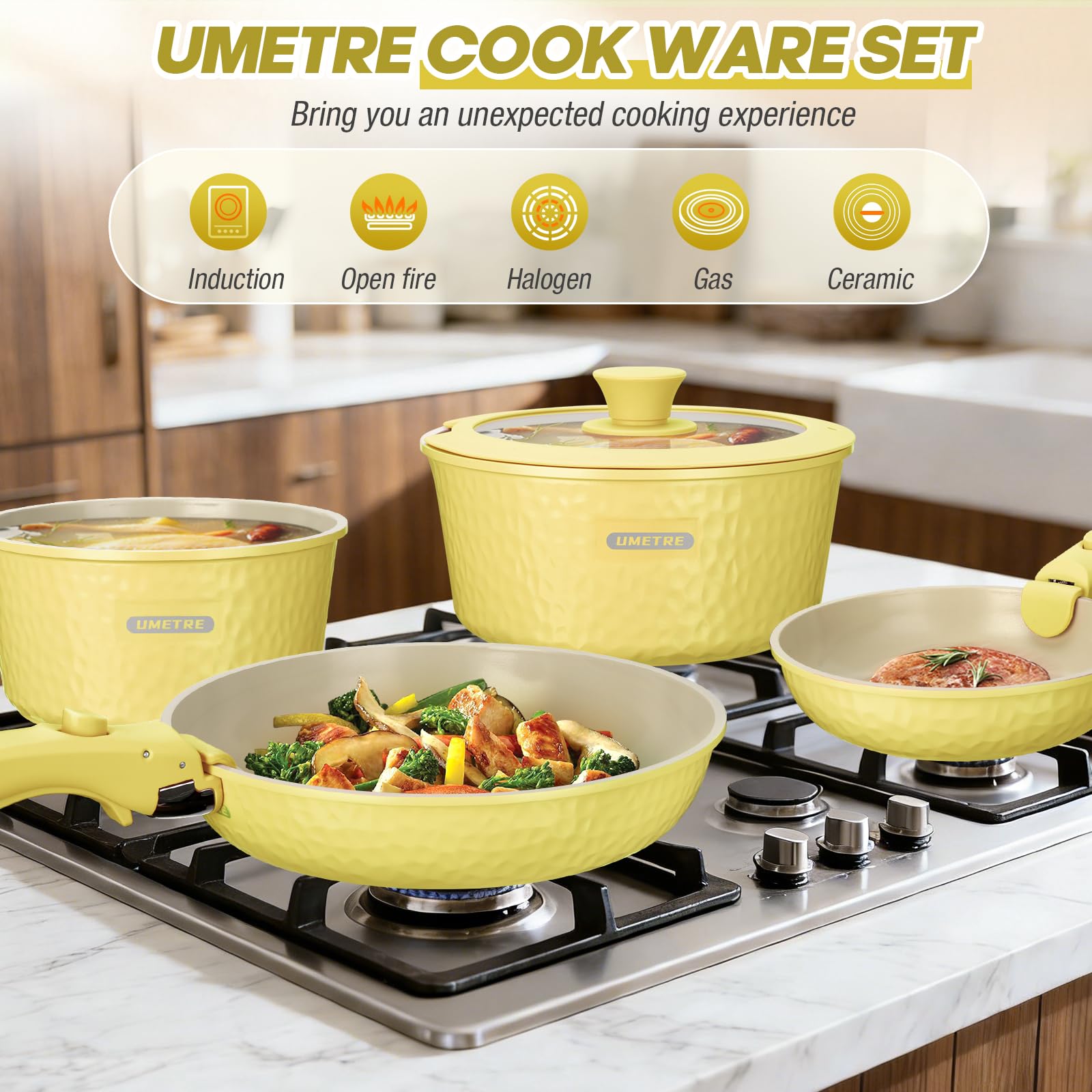 pots and Pans Set, Ceramic Nonstick Cookware Set Detachable Handle, Induction Kitchen Cookware Sets with Removable Handle, Non Stick RV Cookware Set, Dishwasher ＆ Oven Safe