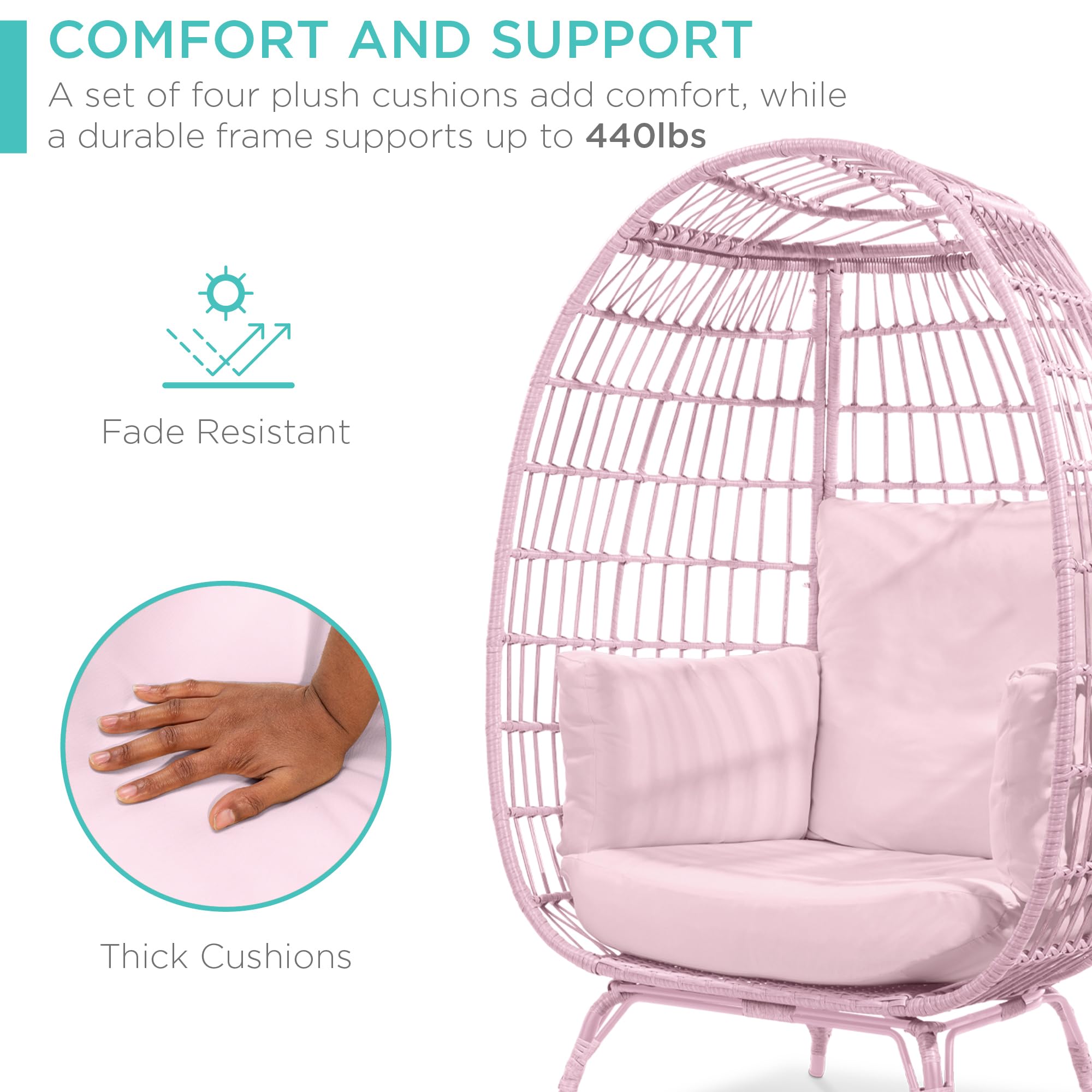 Best Choice Products Wicker Egg Chair, Oversized Indoor Outdoor Lounger for Patio, Backyard, Living Room w/ 4 Cushions, Steel Frame, 440lb Capacity - Black