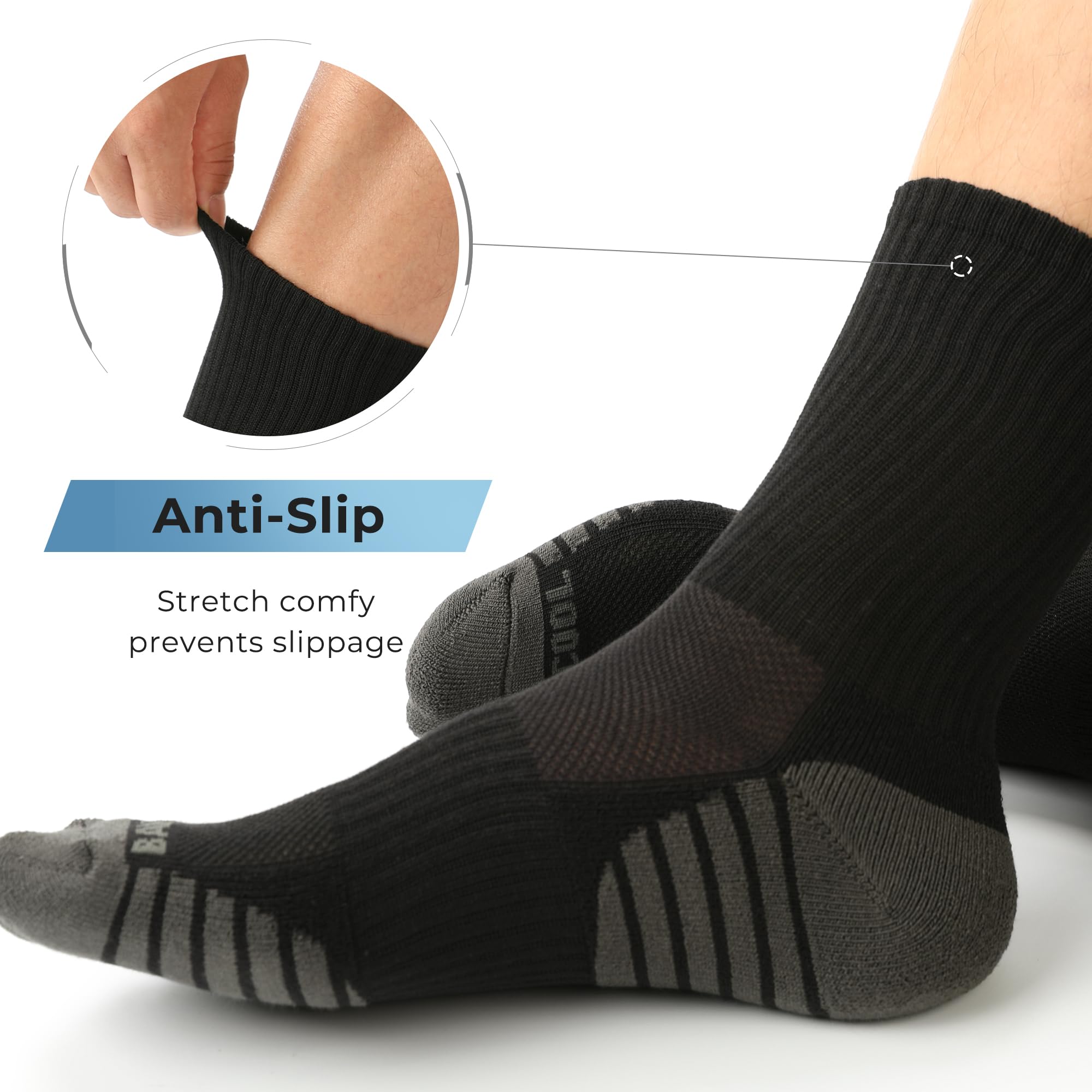 BAMBOO COOL Men's Crew Socks Athletic Running Sports Socks, Cushioned Moisture Wicking, Breathable Arch Support 6 Pack