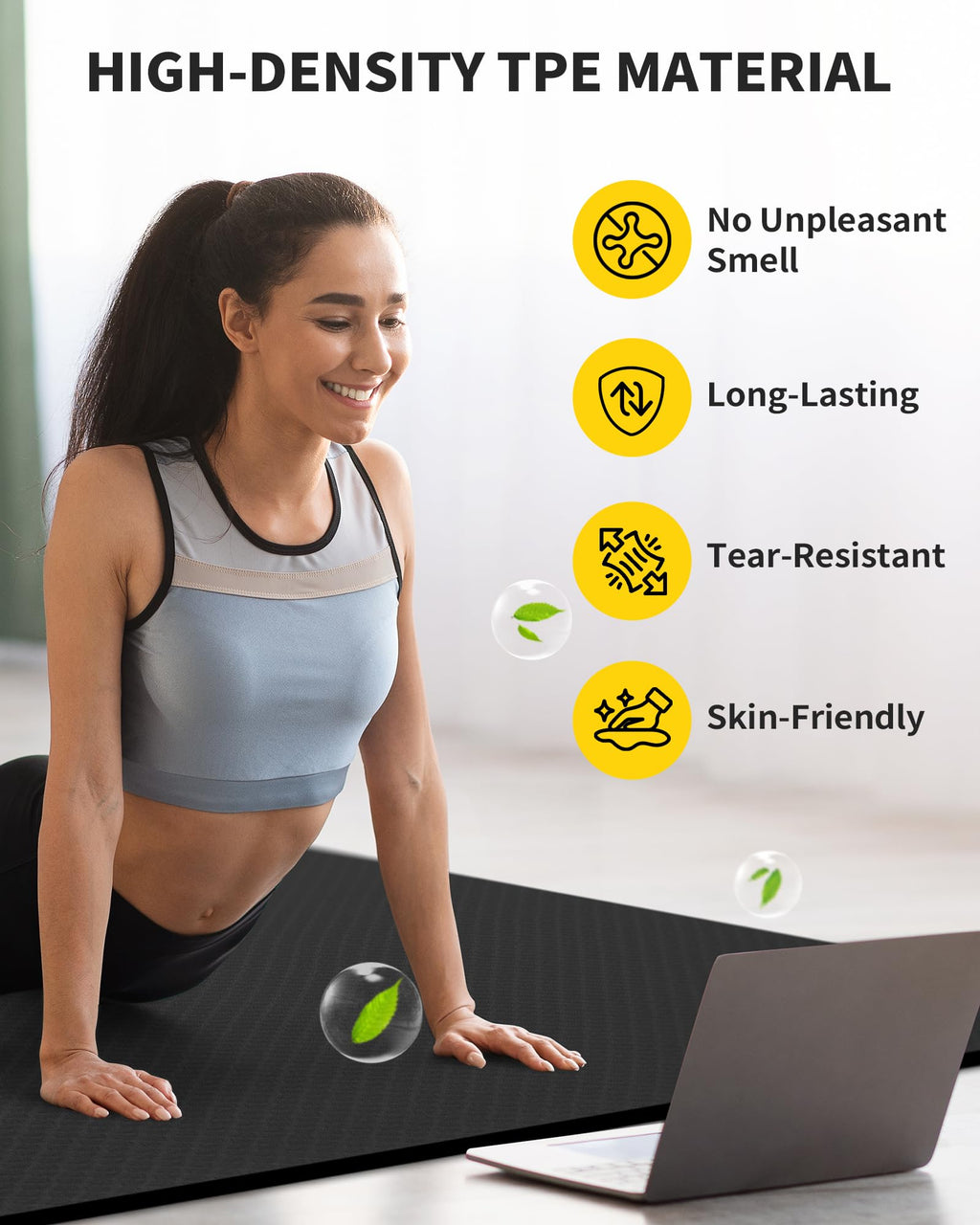 CAMBIVO Yoga Mat 72" x 48" Large Workout Mat for Home Gym Flooring | 6mm-12mm (0.24"-0.48") Extra Thick Exercise Mat for Apartment Fitness | High-Density TPE Cushioning for Joint Protection