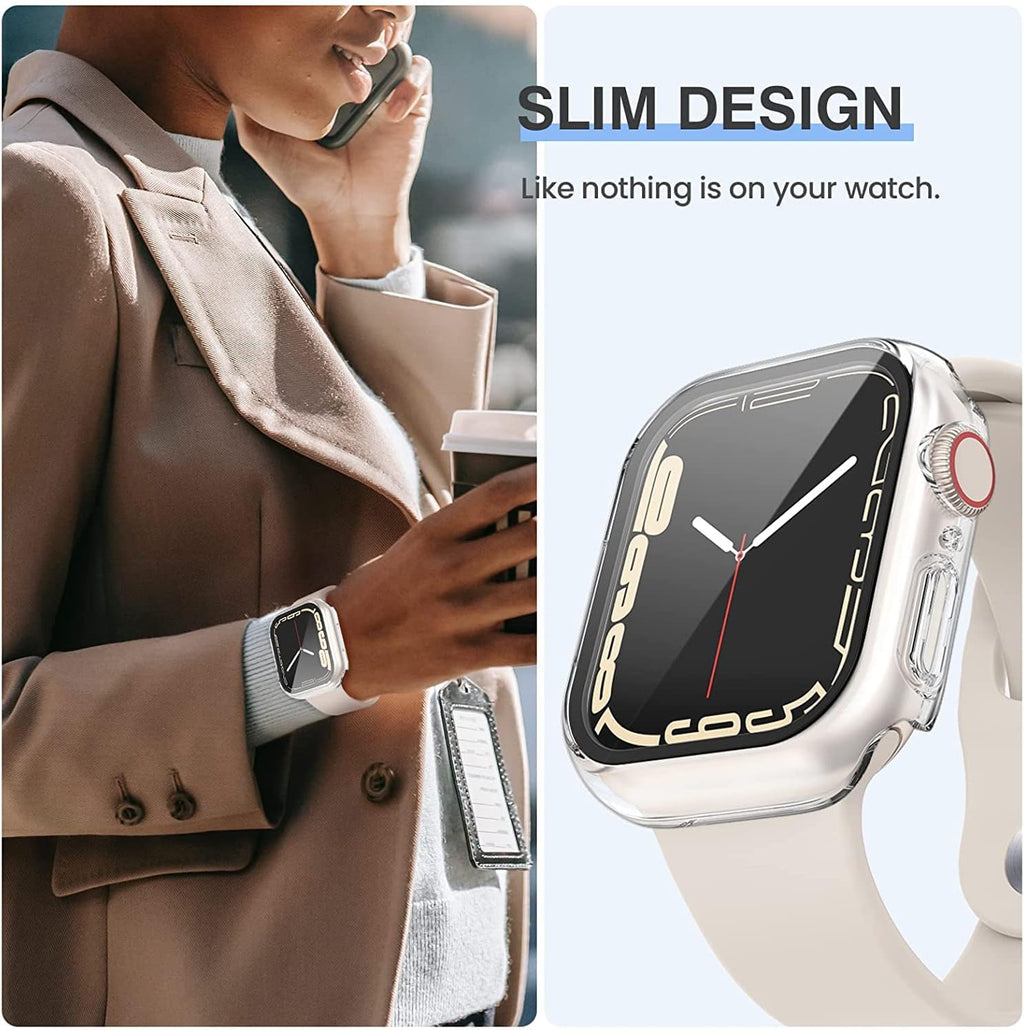 Tensea [3PCS for Apple Watch Screen Protector Case 41mm Series 9/8/7 Accessories, iWatch Protective Face Cover for Women Men, Tempered Glass Film Hard Bumper for iPhone Watch 41 mm