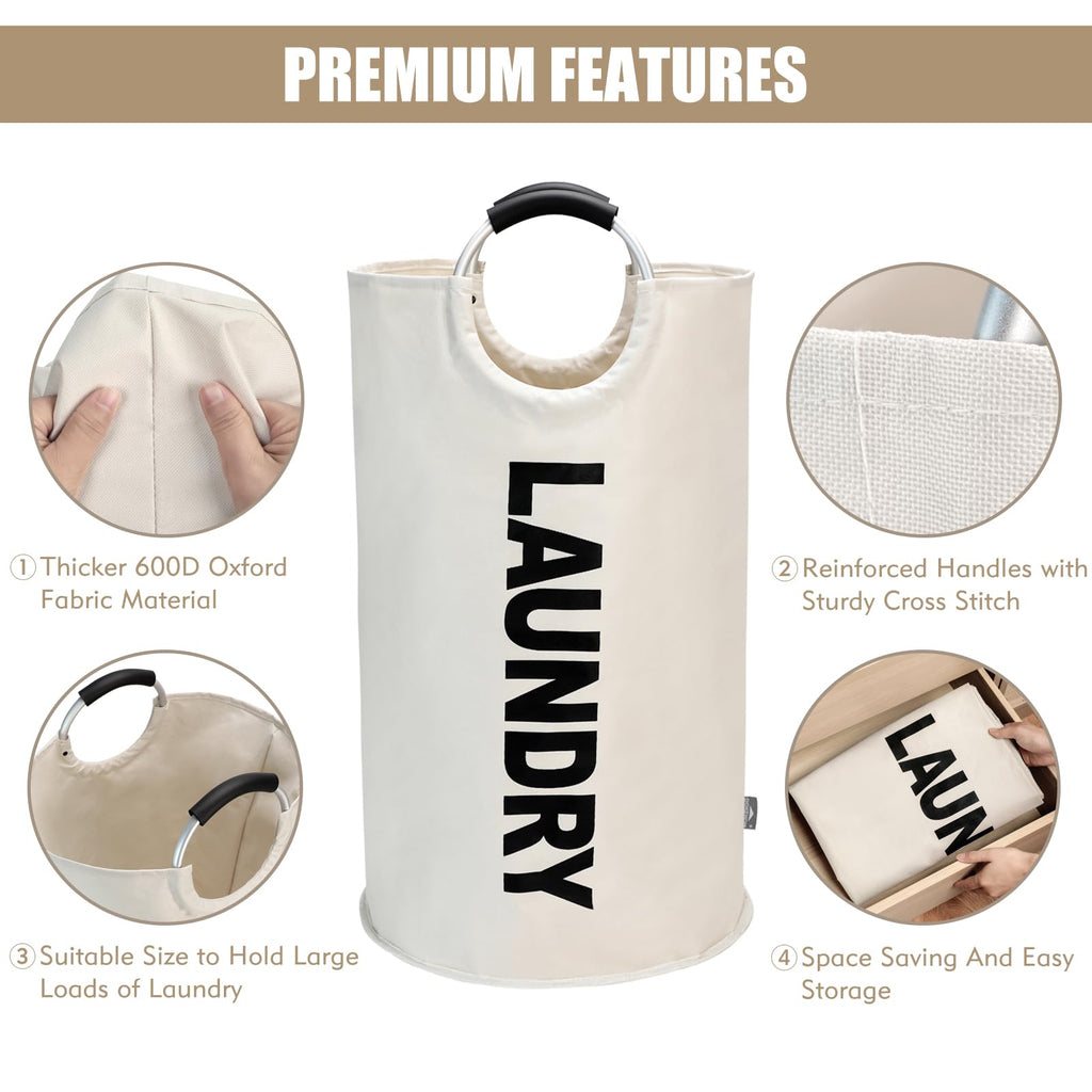 DOKEHOM 90L Large Laundry Basket, Collapsible Laundry Bag, Black | Freestanding tall clothes hamper & foldable washing bin. High-capacity clothes storage basket with durable sturdy handles