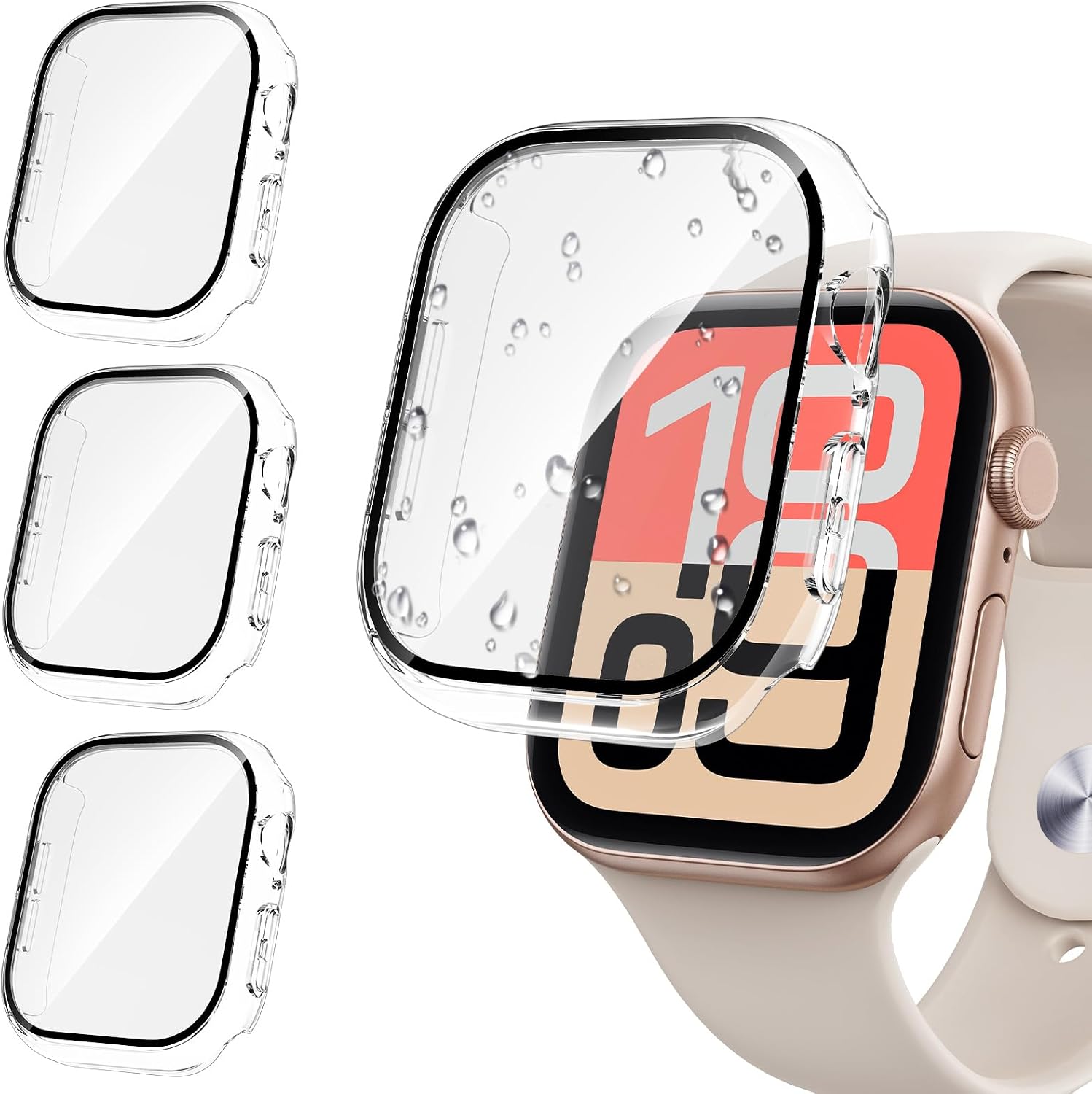 Tensea [3PCS for Apple Watch Screen Protector Case 41mm Series 9/8/7 Accessories, iWatch Protective Face Cover for Women Men, Tempered Glass Film Hard Bumper for iPhone Watch 41 mm