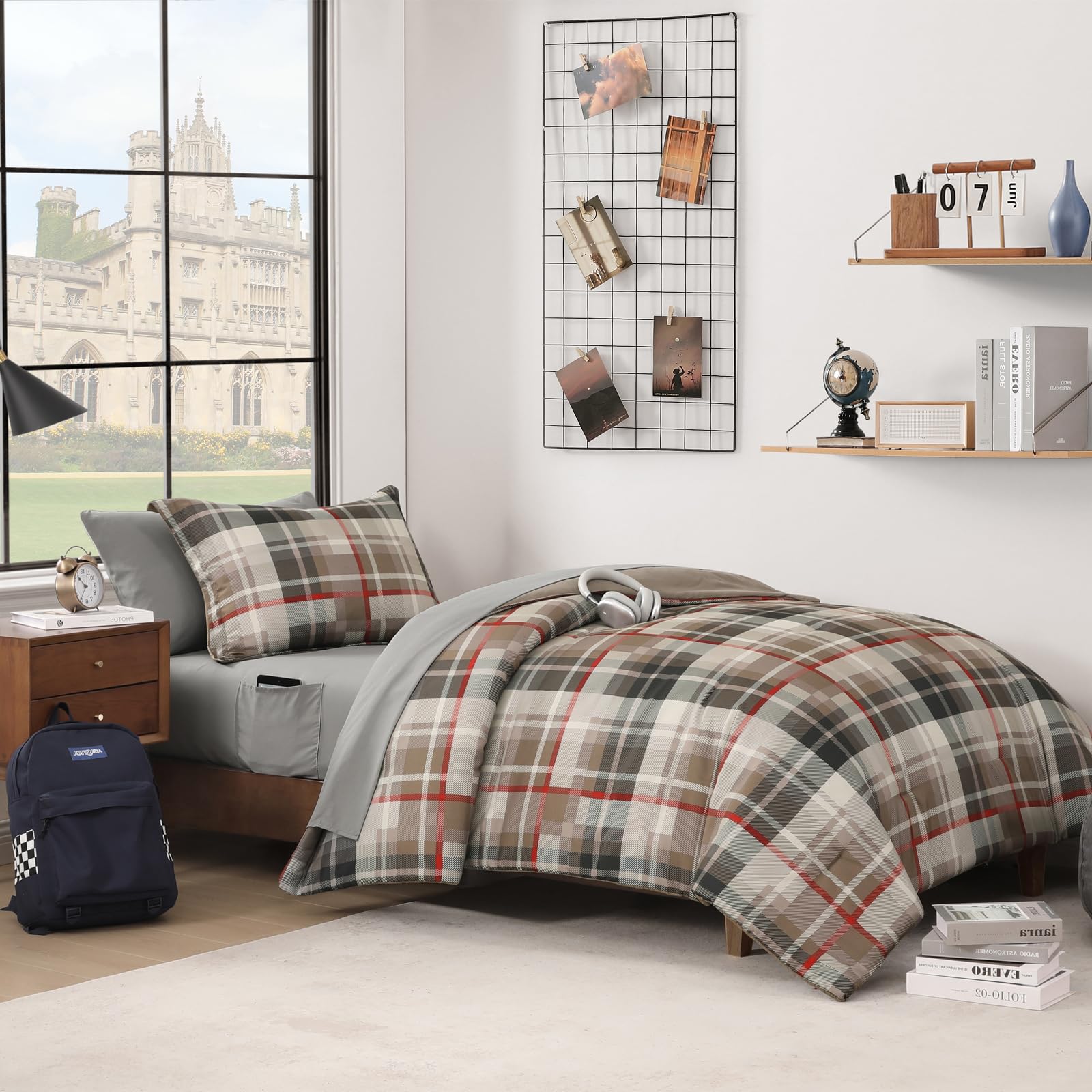 MaiRêve Plaid Twin XL Comforter Set Navy Blue 5 Pieces Dorm Bed in a Bag | Rustic Farmhouse Bedding Sets for Boys Teen with Sheets, Pillowcase & Sham