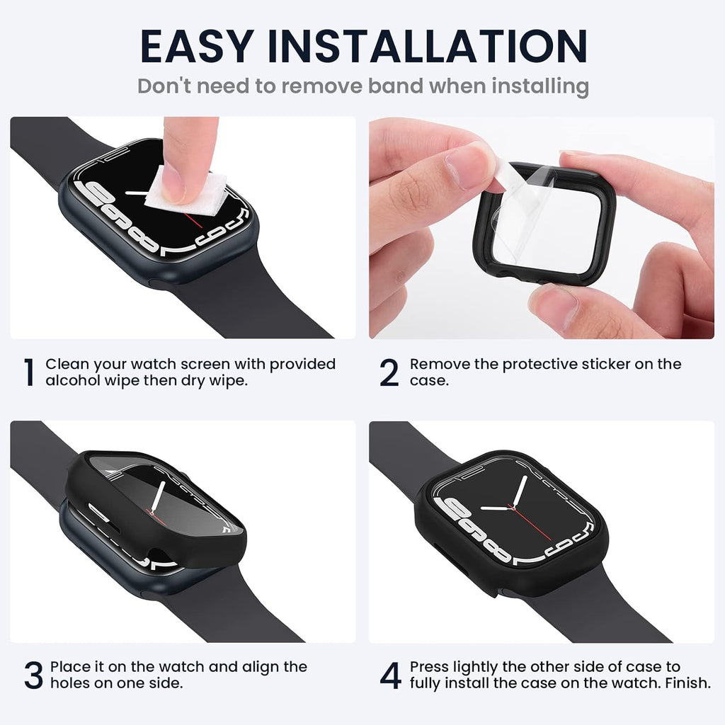 Tensea [3PCS for Apple Watch Screen Protector Case 41mm Series 9/8/7 Accessories, iWatch Protective Face Cover for Women Men, Tempered Glass Film Hard Bumper for iPhone Watch 41 mm
