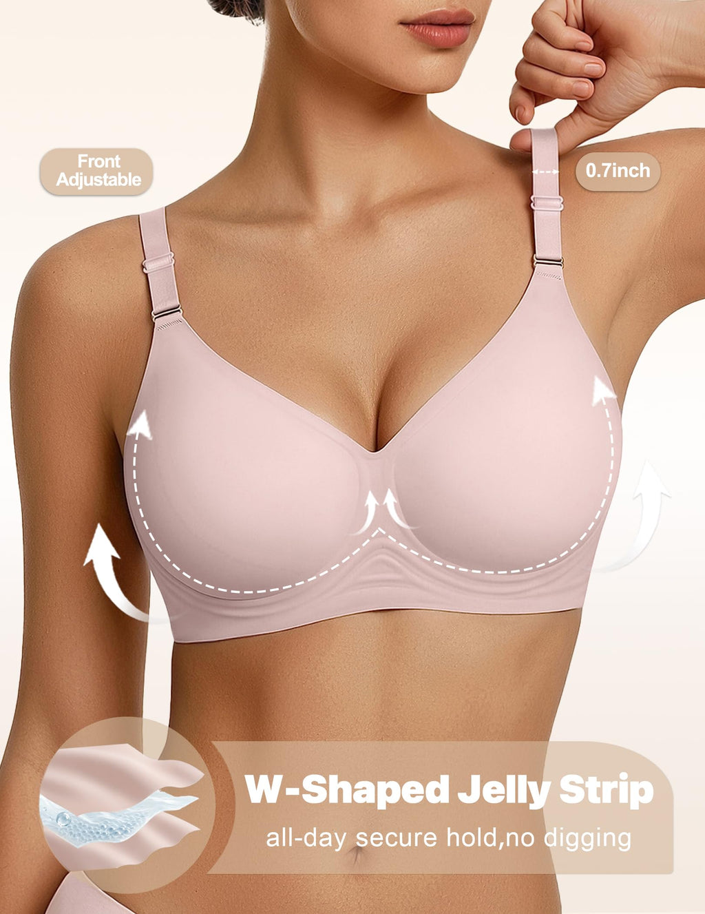 Jelly Bras for Women Wireless Push Up Bra V Neck Seamless Full Coverage Bralette No Underwire Comfy Everyday Bra
