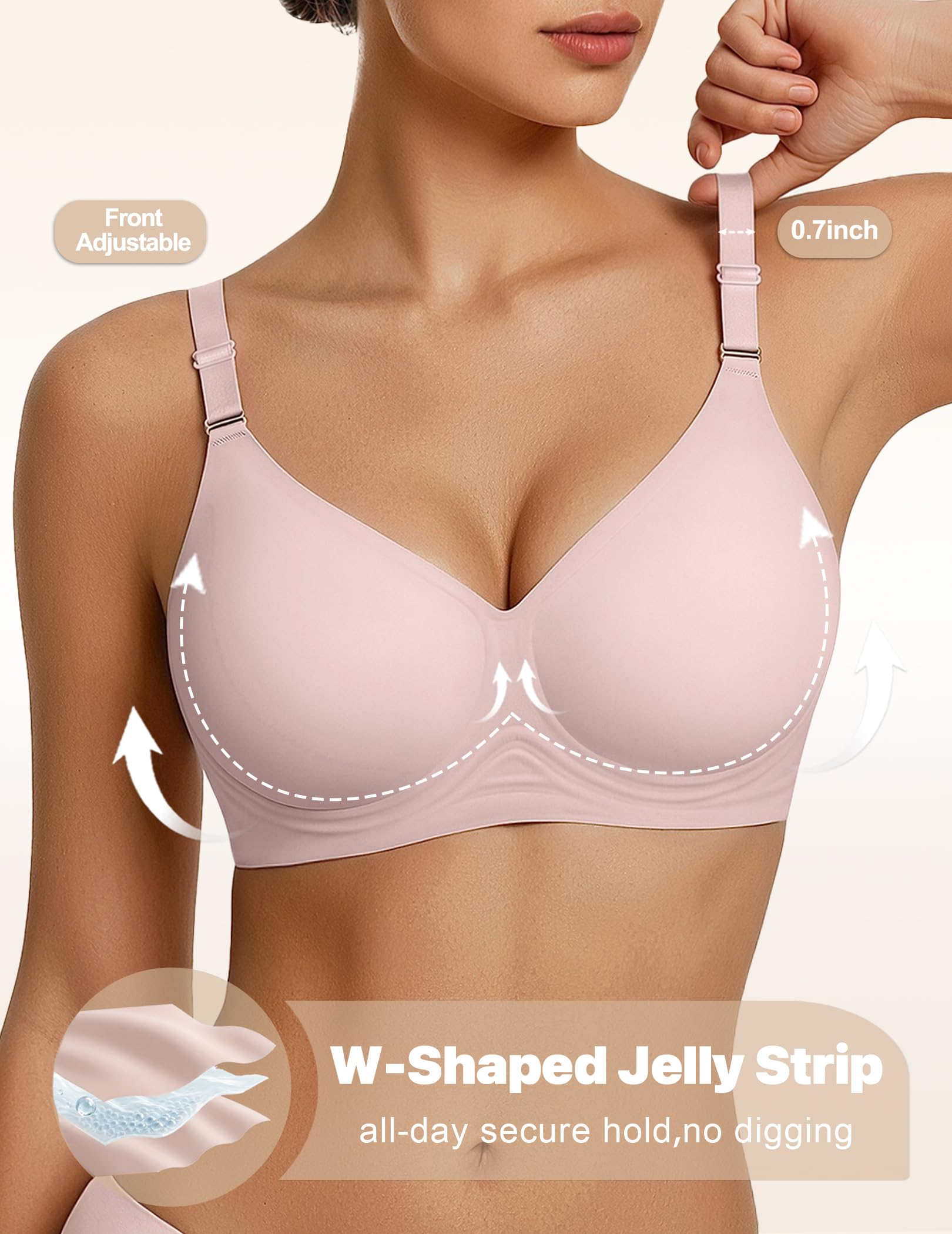 Jelly Bras for Women Wireless Push Up Bra V Neck Seamless Full Coverage Bralette No Underwire Comfy Everyday Bra
