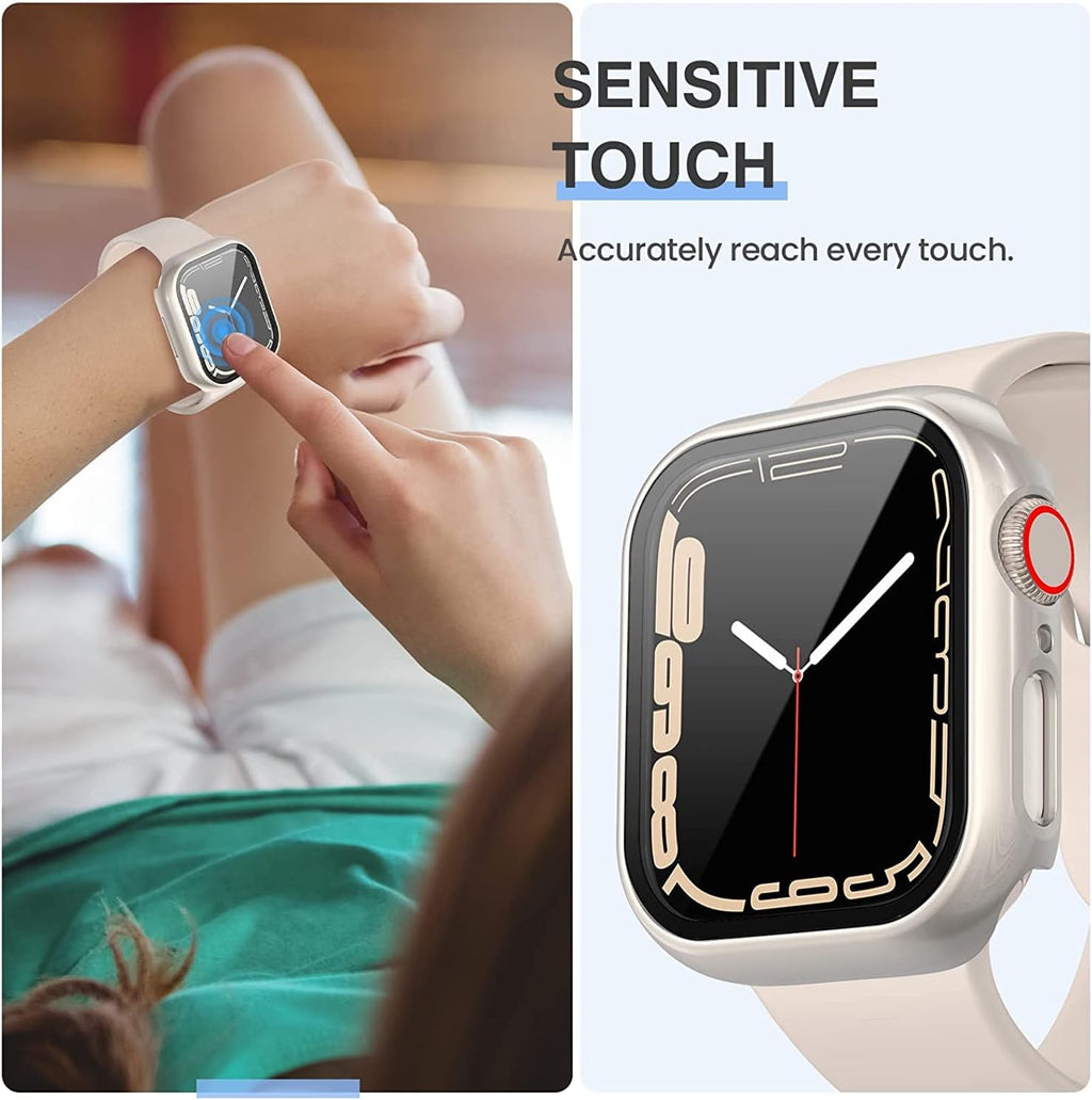 Tensea [3PCS for Apple Watch Screen Protector Case 41mm Series 9/8/7 Accessories, iWatch Protective Face Cover for Women Men, Tempered Glass Film Hard Bumper for iPhone Watch 41 mm