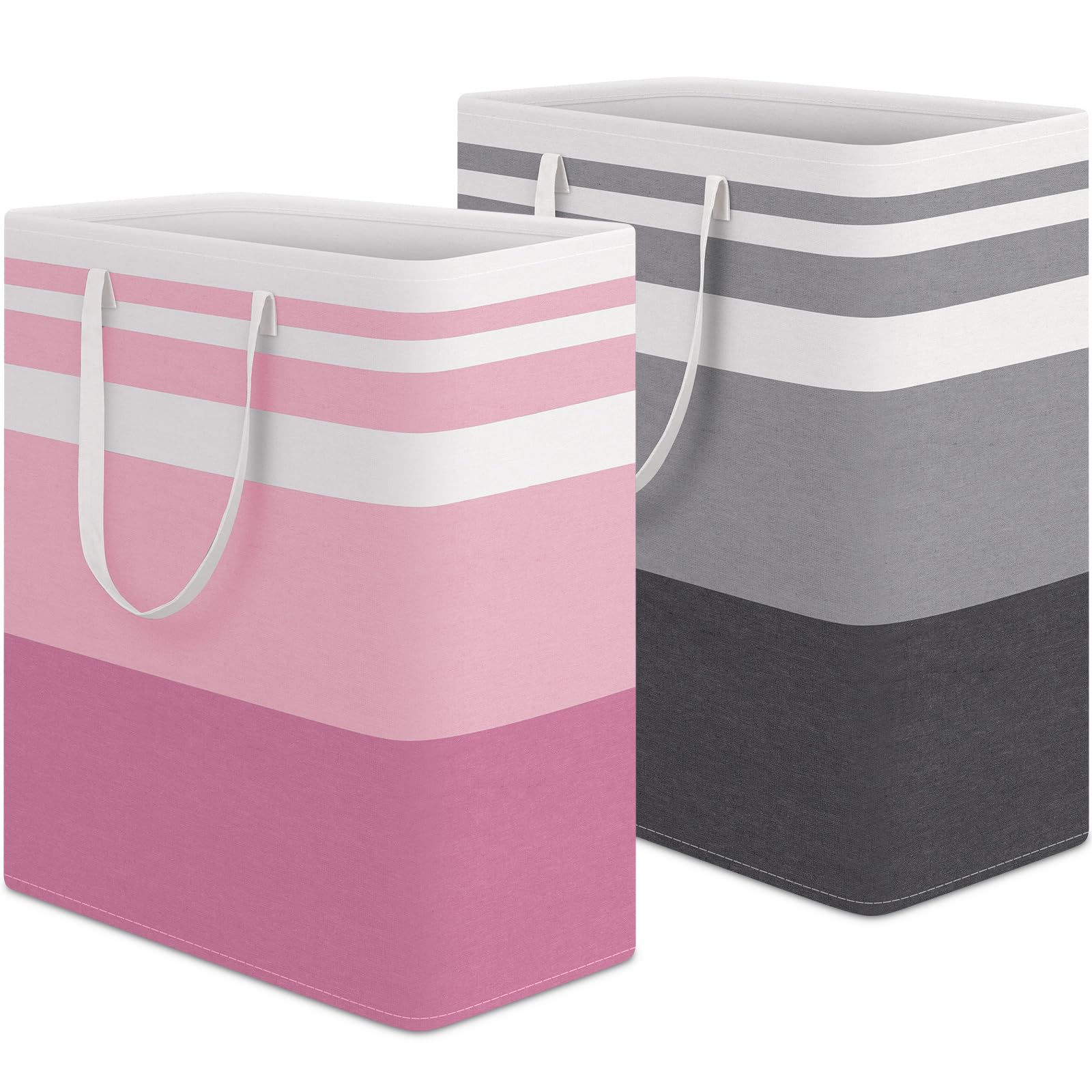 HomeHacks 2 Pack Large Laundry Baskets, Waterproof, Freestanding Laundry Hampers, Collapsible Clothes Hamper with Reinforced Handles in Laundry Room, College Dorm, Bathroom, Bedroom (Grey, 75Lx2)