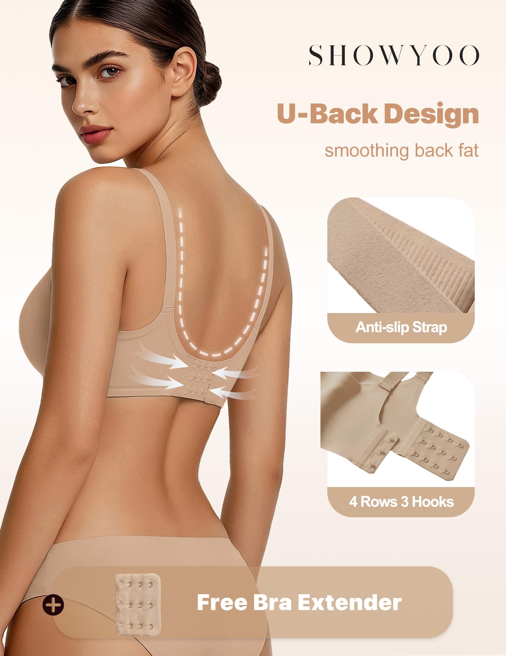 Jelly Bras for Women Wireless Push Up Bra V Neck Seamless Full Coverage Bralette No Underwire Comfy Everyday Bra