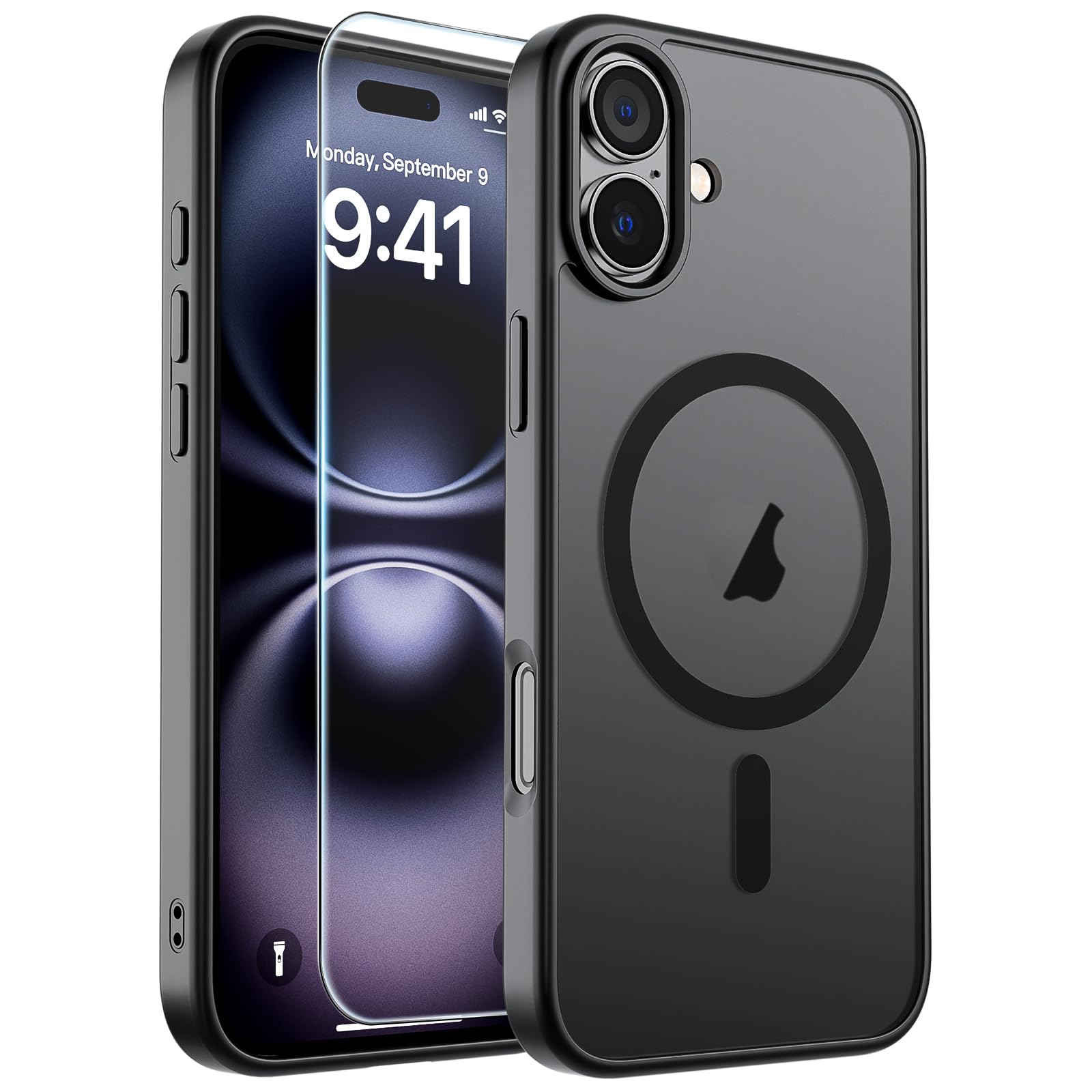SUPFINE Magnetic for iPhone 17 Pro Max Case with Screen Protector (Compatible with MagSafe)(Military Grade Drop Protection) Translucent Matte Phone Cover,Dark Blue