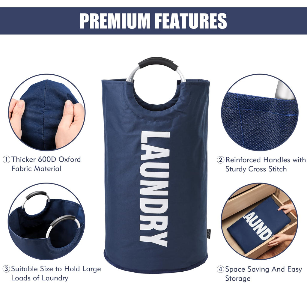 DOKEHOM 90L Large Laundry Basket, Collapsible Laundry Bag, Black | Freestanding tall clothes hamper & foldable washing bin. High-capacity clothes storage basket with durable sturdy handles