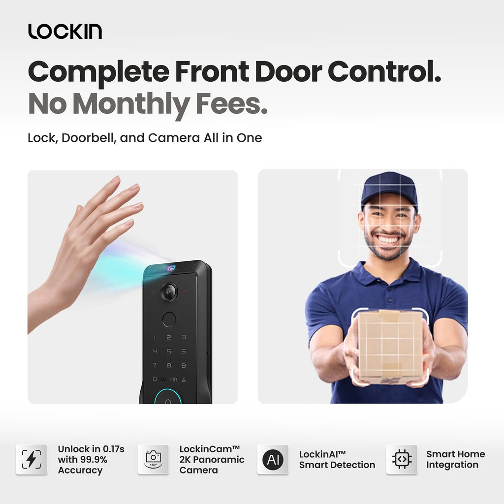 Lockin Venoris Smart Lock - Palm Vein & Fingerprint Keyless Entry Door Lock - 6 Unlock Methods - Built-in WiFi - Smart Home Compatible - No Monthly Subscription - 7-Month Battery Life