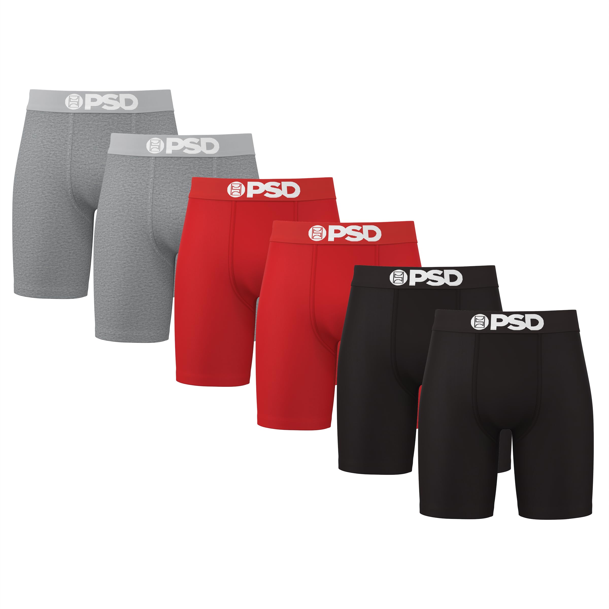 PSD Underwear Mens Boxer Briefs - 3 & 6 Pack, Mid & Standard Length, Soft & Breathable Boxer Briefs for Men