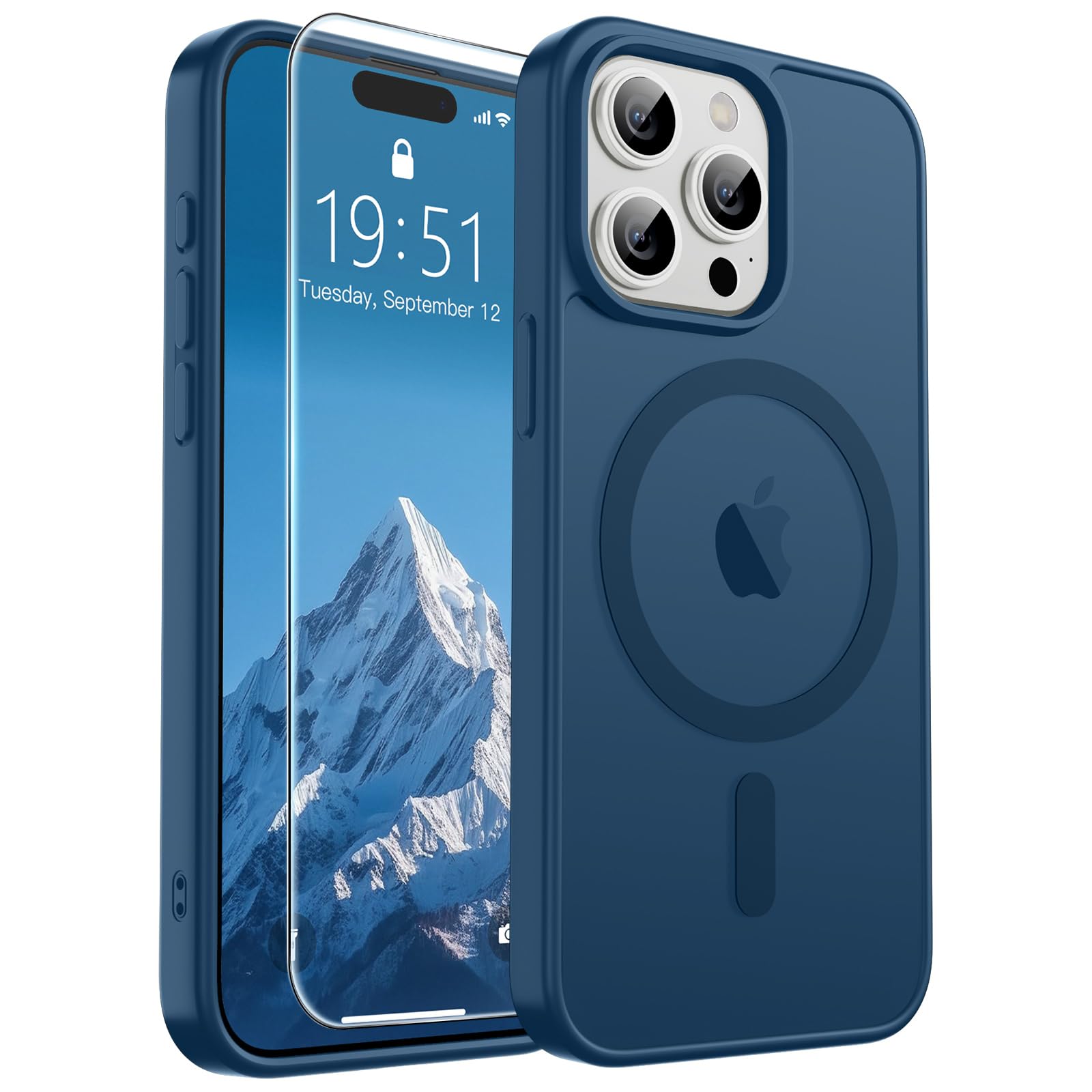 SUPFINE Magnetic for iPhone 17 Pro Max Case with Screen Protector (Compatible with MagSafe)(Military Grade Drop Protection) Translucent Matte Phone Cover,Dark Blue