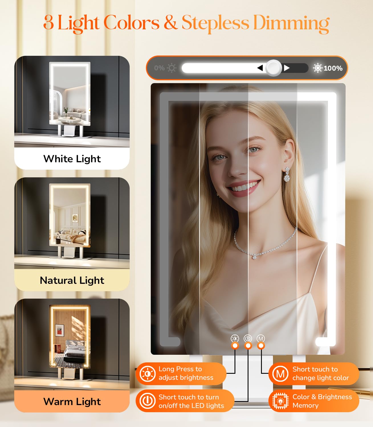 Gospire Lighted Makeup Mirror, Hollywood 4000mAh Rechargeable Vanity Mirror with 5X/10X Magnification, 3-Color Dimmable Lighting, Touch Control, Phone Holder, 11”x16.8” LED Tabletop Mirror for Bedroom