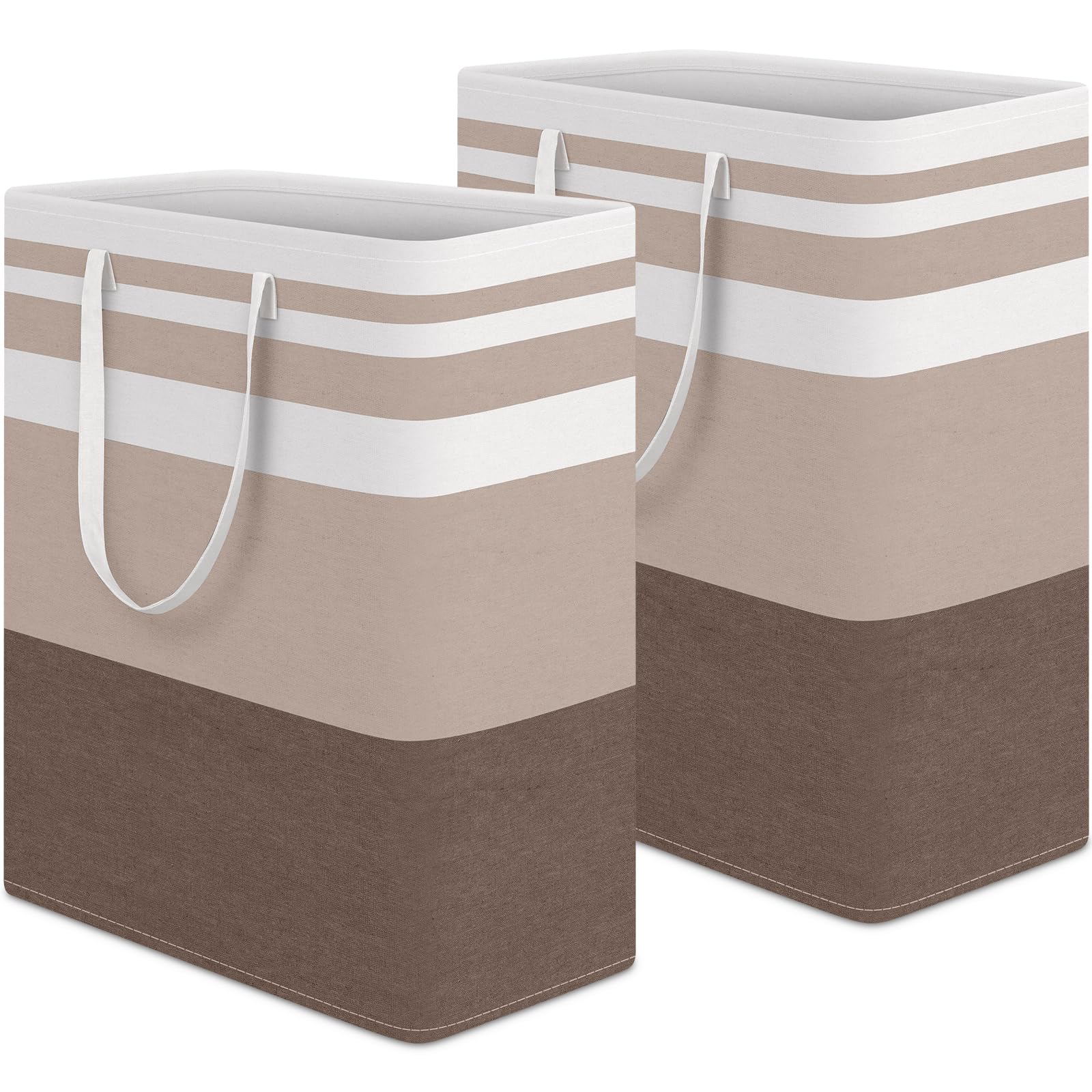 HomeHacks 2 Pack Large Laundry Baskets, Waterproof, Freestanding Laundry Hampers, Collapsible Clothes Hamper with Reinforced Handles in Laundry Room, College Dorm, Bathroom, Bedroom (Grey, 75Lx2)
