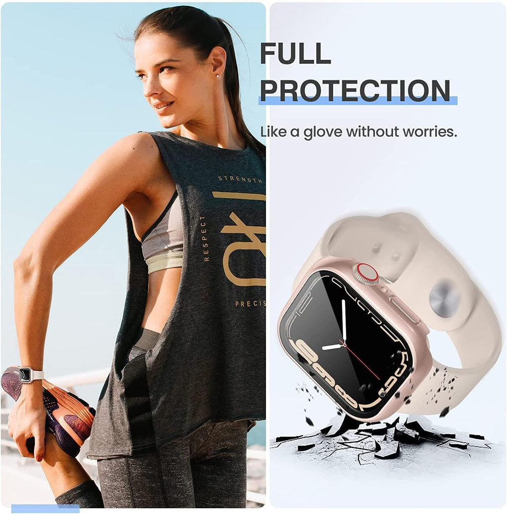 Tensea [3PCS for Apple Watch Screen Protector Case 41mm Series 9/8/7 Accessories, iWatch Protective Face Cover for Women Men, Tempered Glass Film Hard Bumper for iPhone Watch 41 mm