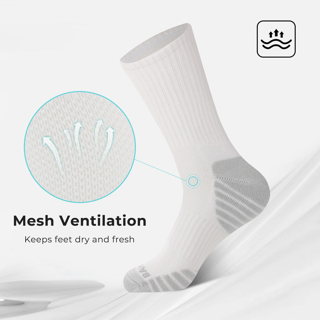 BAMBOO COOL Men's Crew Socks Athletic Running Sports Socks, Cushioned Moisture Wicking, Breathable Arch Support 6 Pack