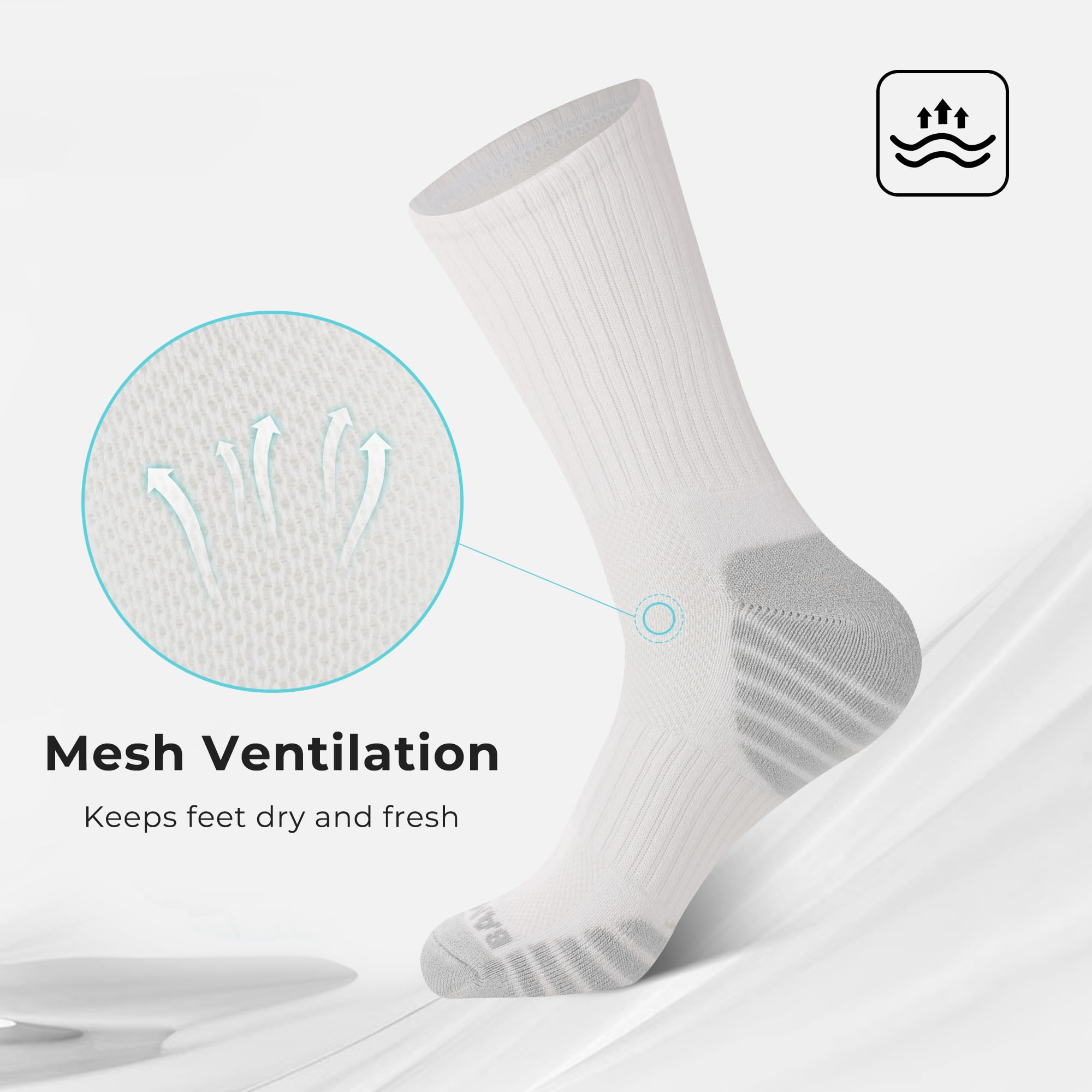 BAMBOO COOL Men's Crew Socks Athletic Running Sports Socks, Cushioned Moisture Wicking, Breathable Arch Support 6 Pack