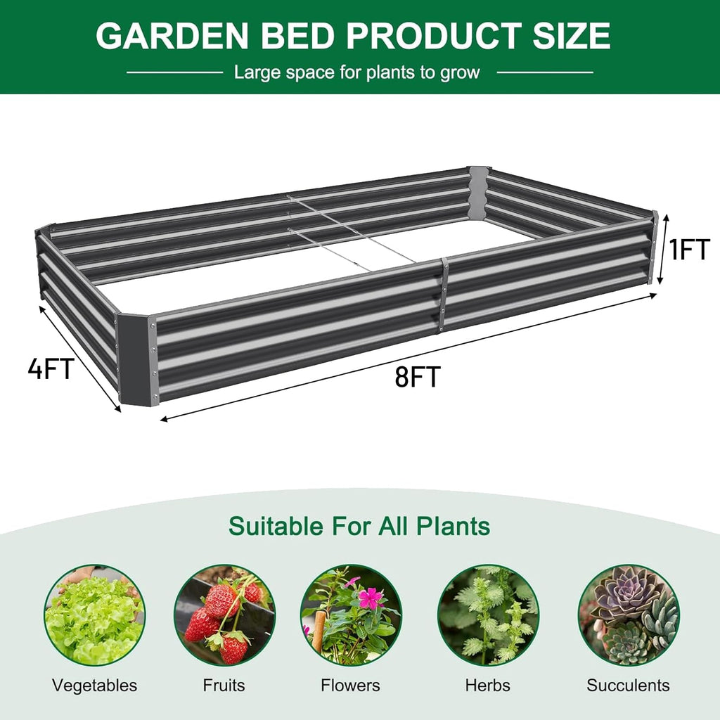 Land Guard 3 Pack 8×4×1ft Galvanized Metal Raised Garden Bed, Metal Planter Kit Box Outdoor for Deep-Rooted Vegetables, Flowers, Green and Herbs, Silver