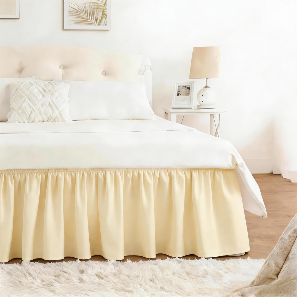 RIMELA Dorm Bed Skirt Twin XL 32 Inch Drop, Easy to Install Extra Long Wrap Around Elastic Dust Ruffle, White Bedskirt Solid Silky Fabric Machine Washable, Bedroom Decor