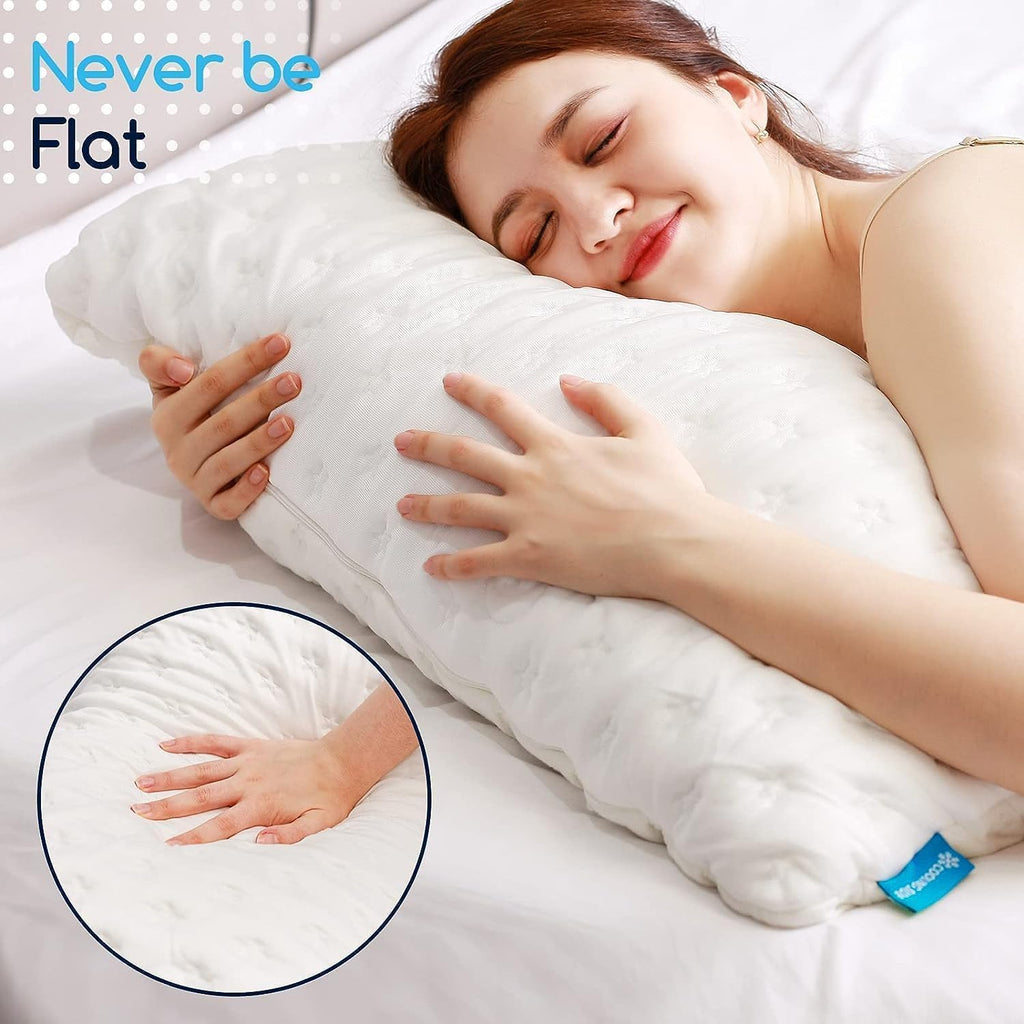 KUCEY Cooling Side Sleeper Pillow for Neck and Shoulder Pain, Luxury Shredded Memory Foam Curved Bed Pillows for Sleeping Set of 1- Adjustable Queen Size- Washable Cover Crescent White