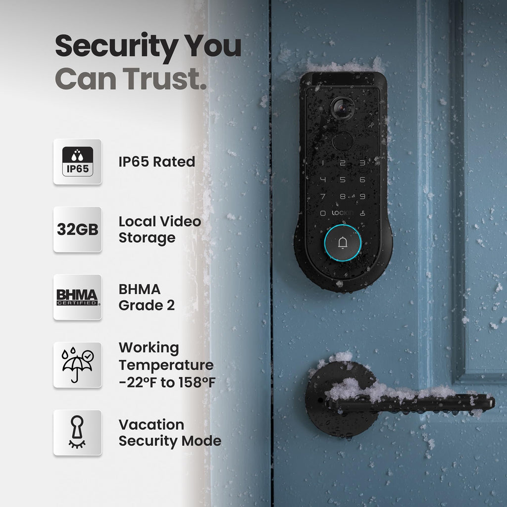 Lockin Venoris Smart Lock - Palm Vein & Fingerprint Keyless Entry Door Lock - 6 Unlock Methods - Built-in WiFi - Smart Home Compatible - No Monthly Subscription - 7-Month Battery Life