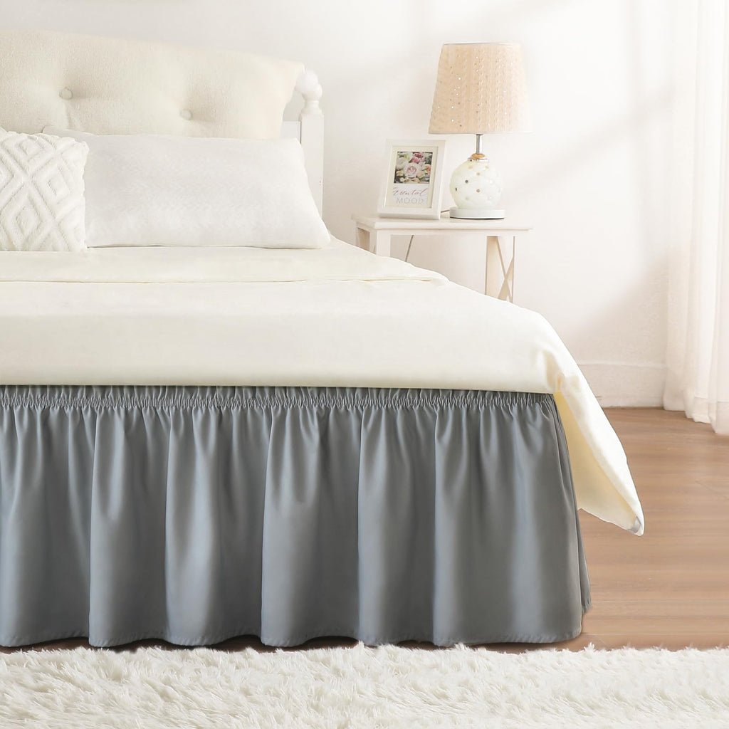 RIMELA Dorm Bed Skirt Twin XL 32 Inch Drop, Easy to Install Extra Long Wrap Around Elastic Dust Ruffle, White Bedskirt Solid Silky Fabric Machine Washable, Bedroom Decor