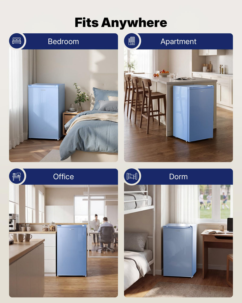 Upstreman 3.2 Cu.Ft Mini Fridge with Freezer, Quiet Efficient Small Fridge, Compact Refrigerator with Adjustable Thermostat, for Dorm, Bedroom, Office, Black-BR321