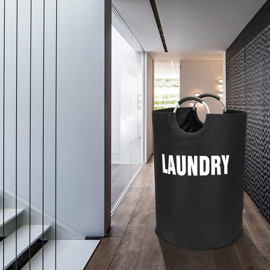 DOKEHOM 90L Large Laundry Basket, Collapsible Laundry Bag, Black | Freestanding tall clothes hamper & foldable washing bin. High-capacity clothes storage basket with durable sturdy handles