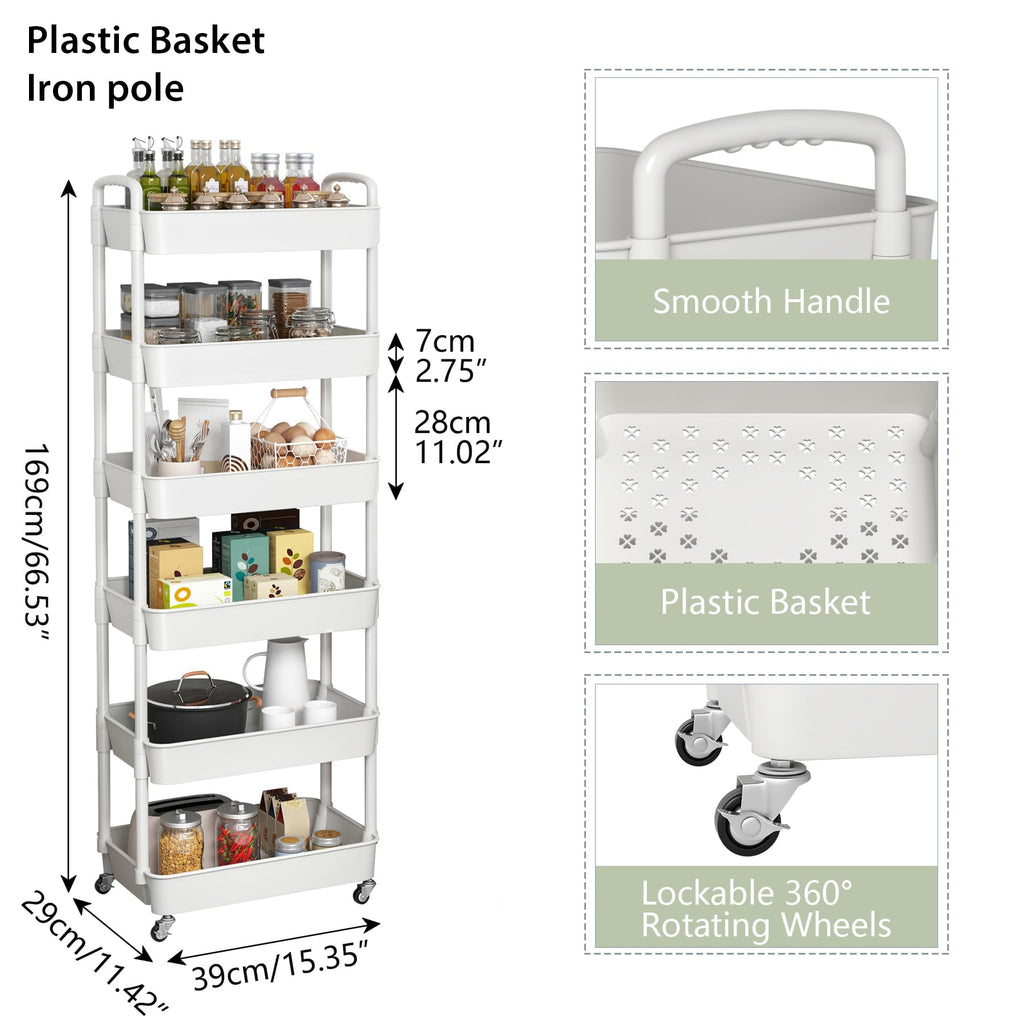 Sywhitta 3-Tier Plastic Rolling Utility Cart with Handle, Multi-Functional Storage Trolley for Office, Living Room, Kitchen, Movable Storage Organizer with Wheels, Black