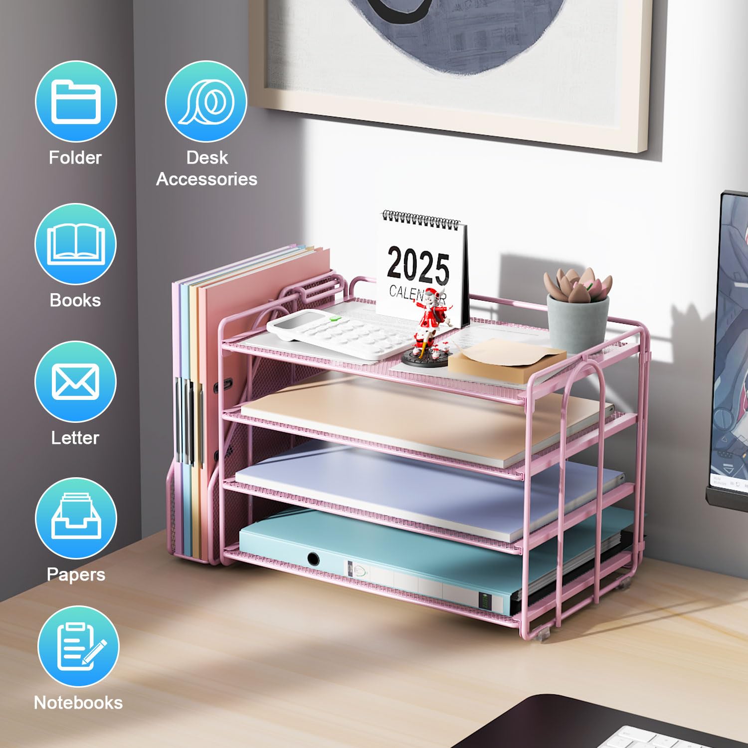 gianotter 4-Tier Paper Organizer With Magazine Holder, Desk Organizers and Accessories, Desk Accessories & Workspace Organizers, File Organizer for Office Supplies Storag (Black, 4-Tier)