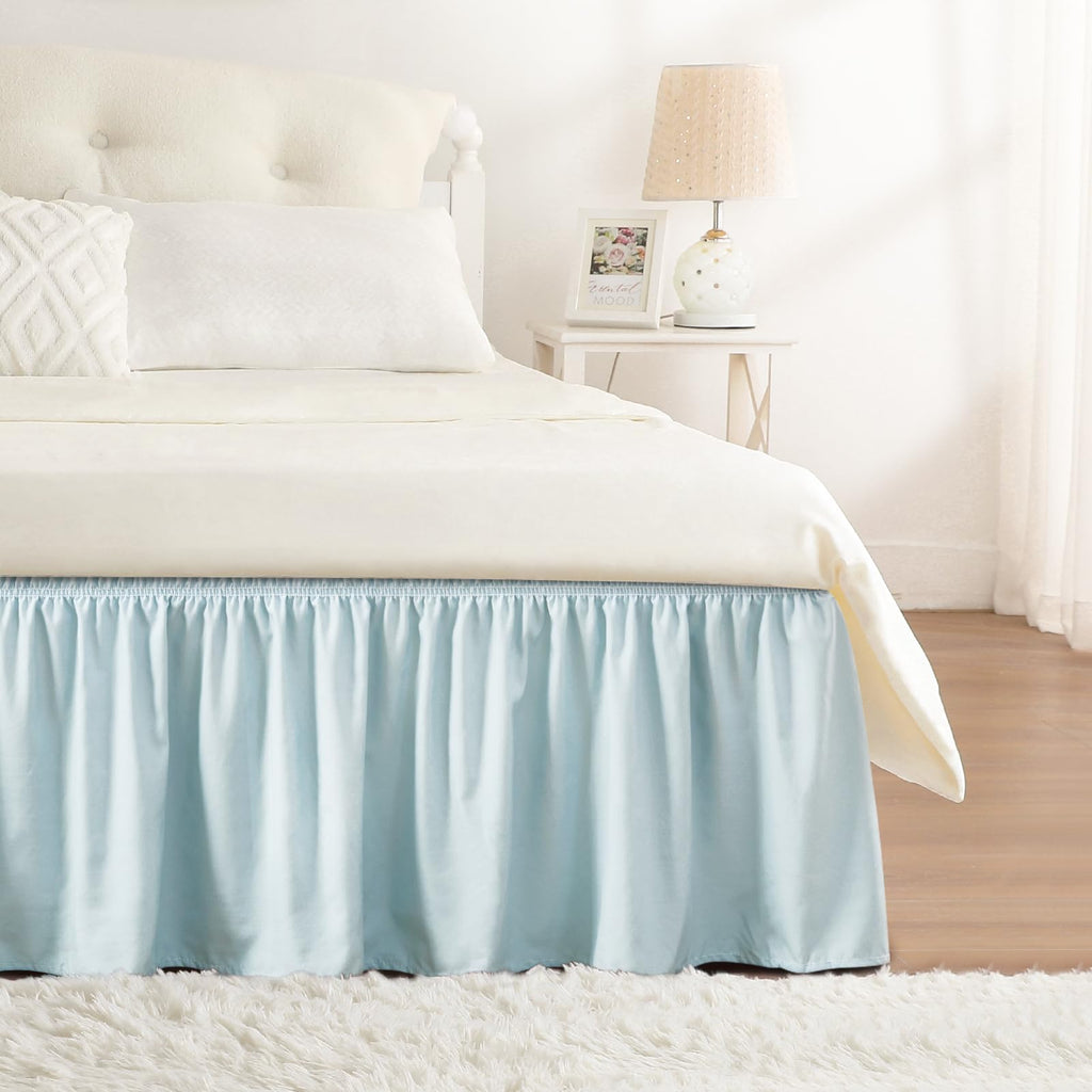 RIMELA Dorm Bed Skirt Twin XL 32 Inch Drop, Easy to Install Extra Long Wrap Around Elastic Dust Ruffle, White Bedskirt Solid Silky Fabric Machine Washable, Bedroom Decor