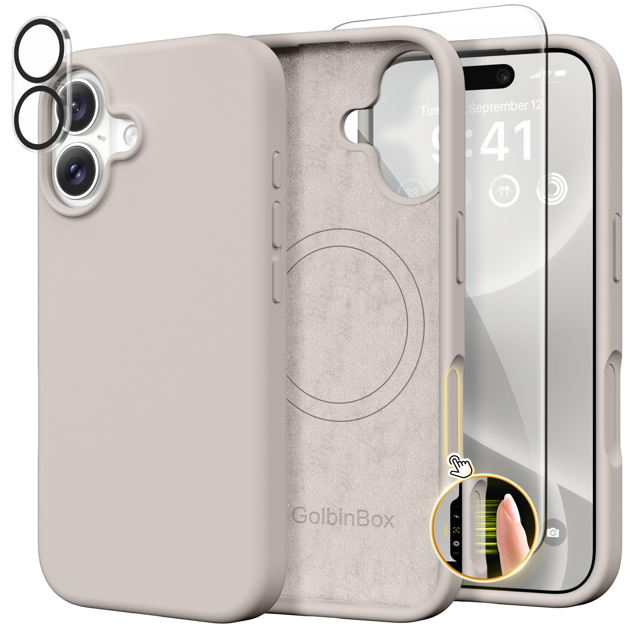 GolbinBox Magnetic for iPhone 17 Pro Max Case, Compatible with MagSafe, [Full Camera Protection] [Screen Protector], Silicone Shockproof Phone Cover with Anti-Scratch Microfiber Lining, Chalk Pink