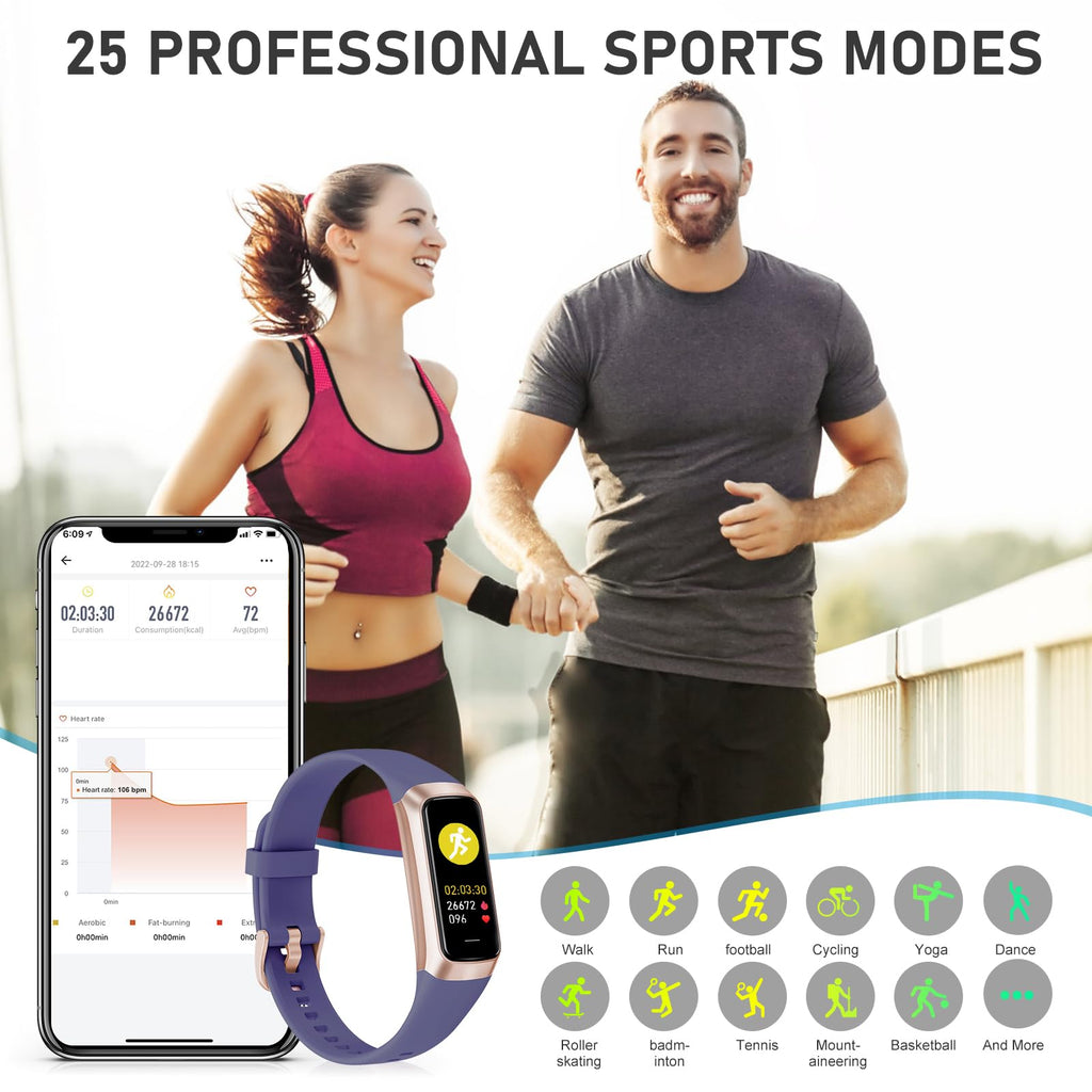 Fitness Tracker with 24/7Heart Rate, Blood Pressure, Sleep Tracking, Calorie, Activity Tracker with 1.1" AMOLED Color Screen, Waterproof Step Tracker for Android iPhones Women Men