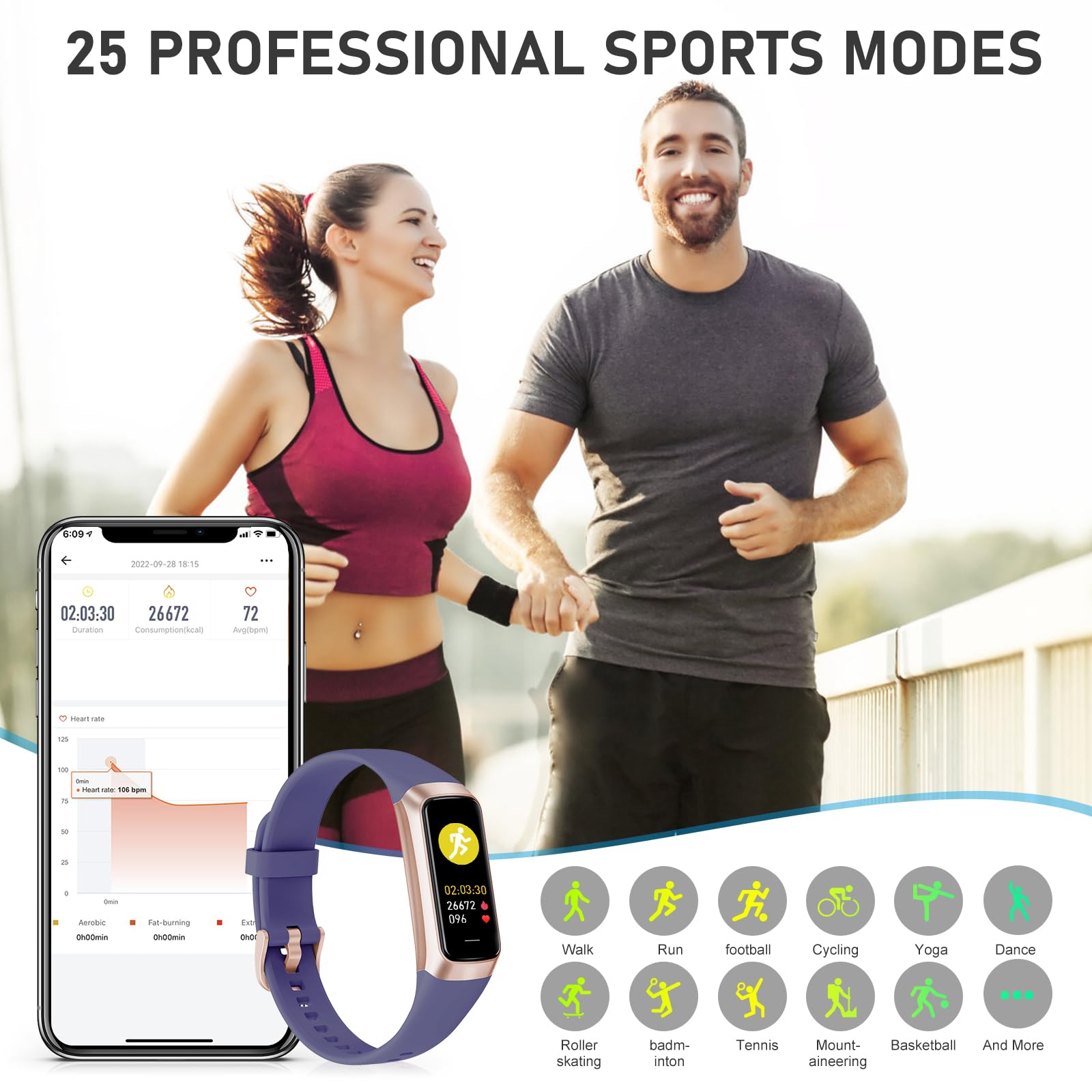 Fitness Tracker with 24/7Heart Rate, Blood Pressure, Sleep Tracking, Calorie, Activity Tracker with 1.1" AMOLED Color Screen, Waterproof Step Tracker for Android iPhones Women Men