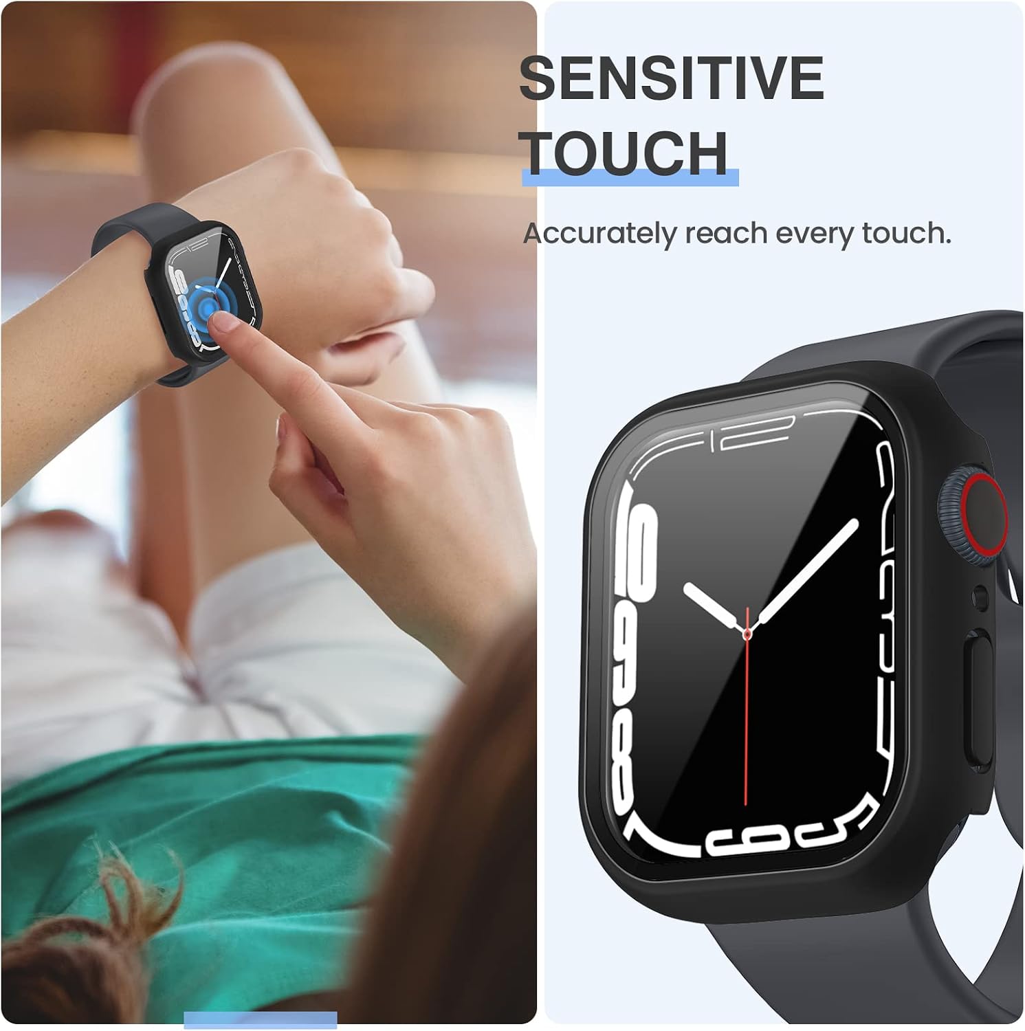 Tensea [3PCS for Apple Watch Screen Protector Case 41mm Series 9/8/7 Accessories, iWatch Protective Face Cover for Women Men, Tempered Glass Film Hard Bumper for iPhone Watch 41 mm