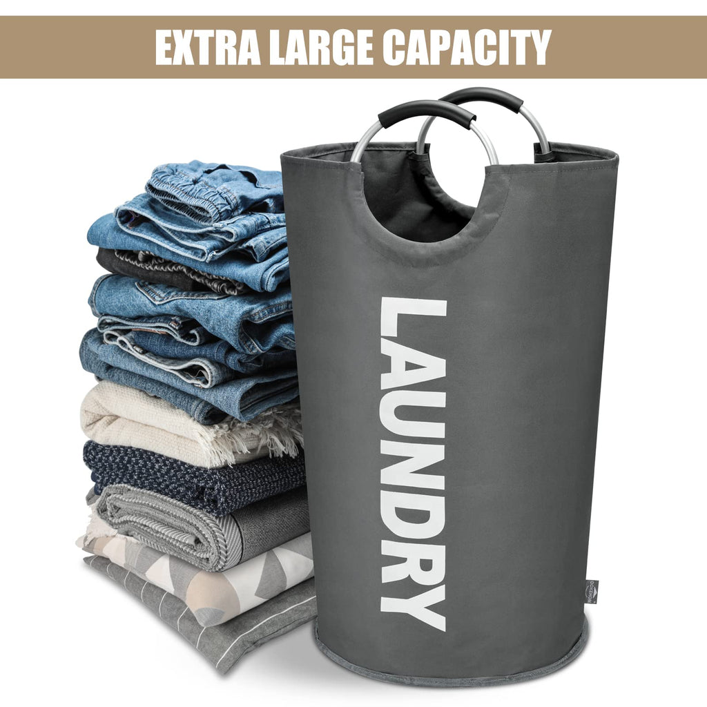 DOKEHOM 90L Large Laundry Basket, Collapsible Laundry Bag, Black | Freestanding tall clothes hamper & foldable washing bin. High-capacity clothes storage basket with durable sturdy handles