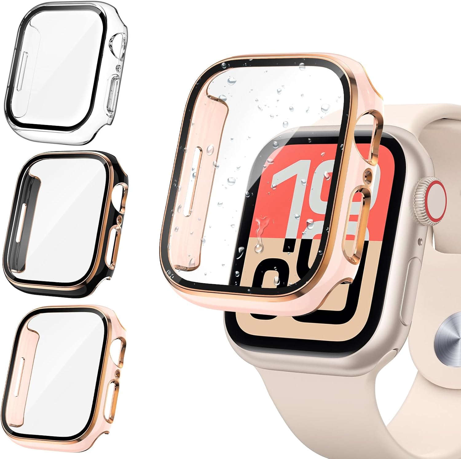 Tensea [3PCS for Apple Watch Screen Protector Case 41mm Series 9/8/7 Accessories, iWatch Protective Face Cover for Women Men, Tempered Glass Film Hard Bumper for iPhone Watch 41 mm